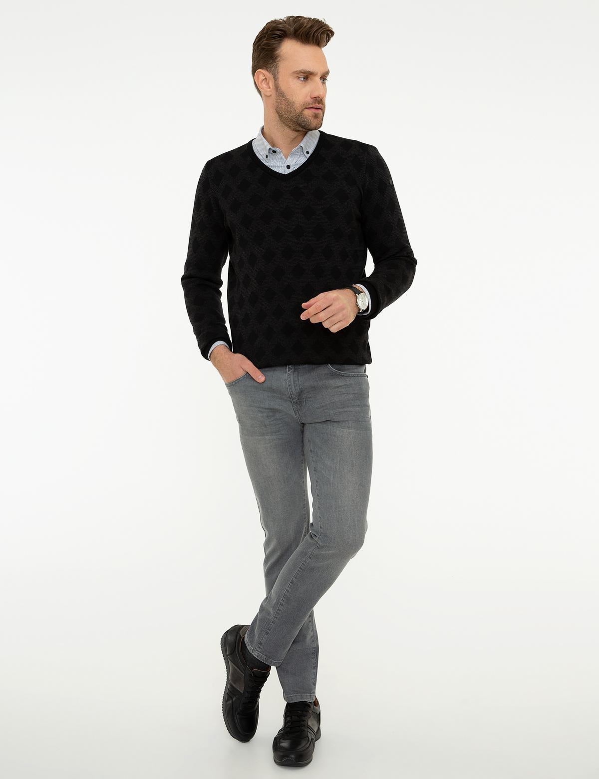 Siyah Slim Fit Triko Kazak - 50218097001