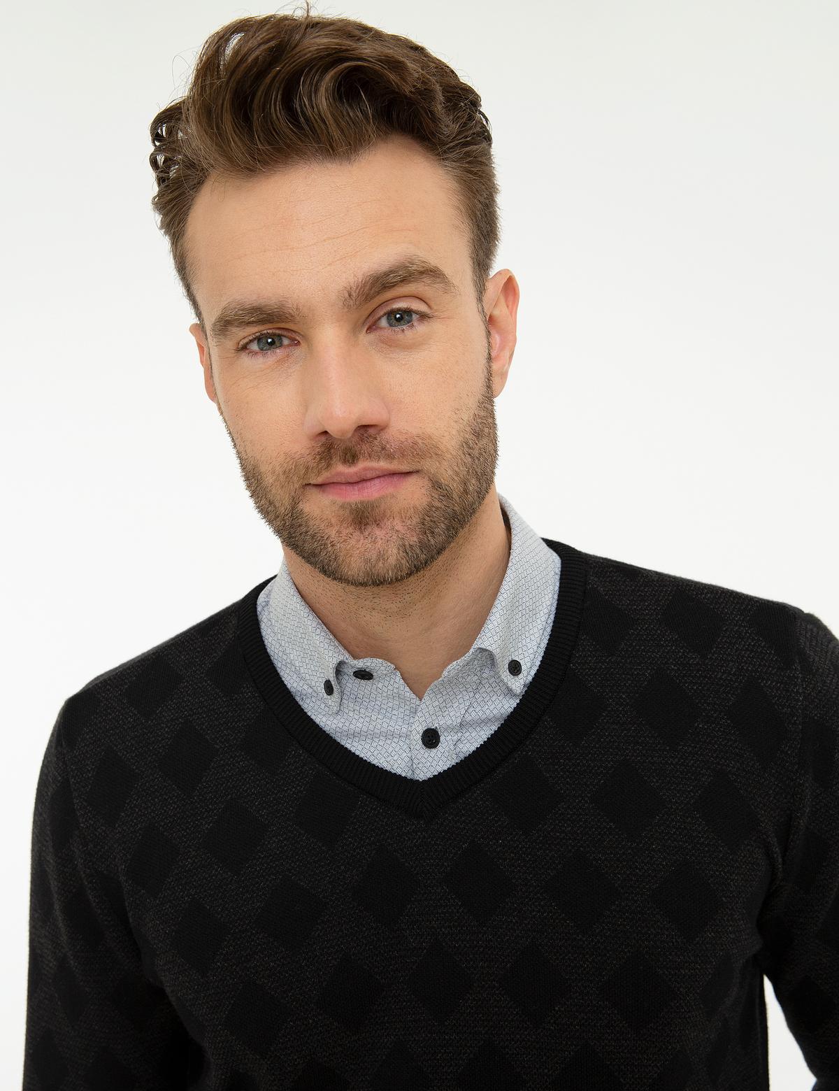 Siyah Slim Fit Triko Kazak - 50218097001