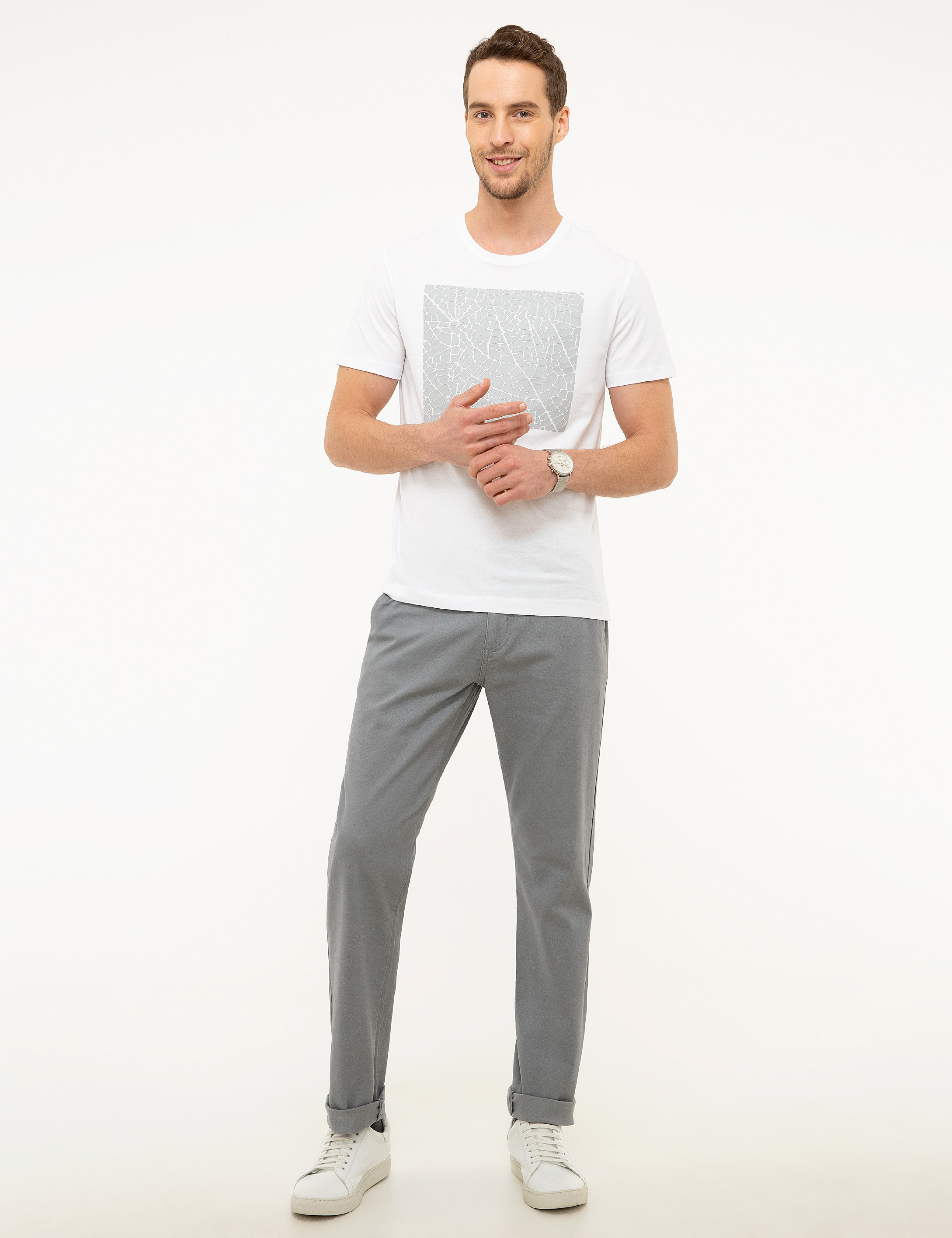 Beyaz Slim Fit Bisiklet Yaka Tişört - 50218102017