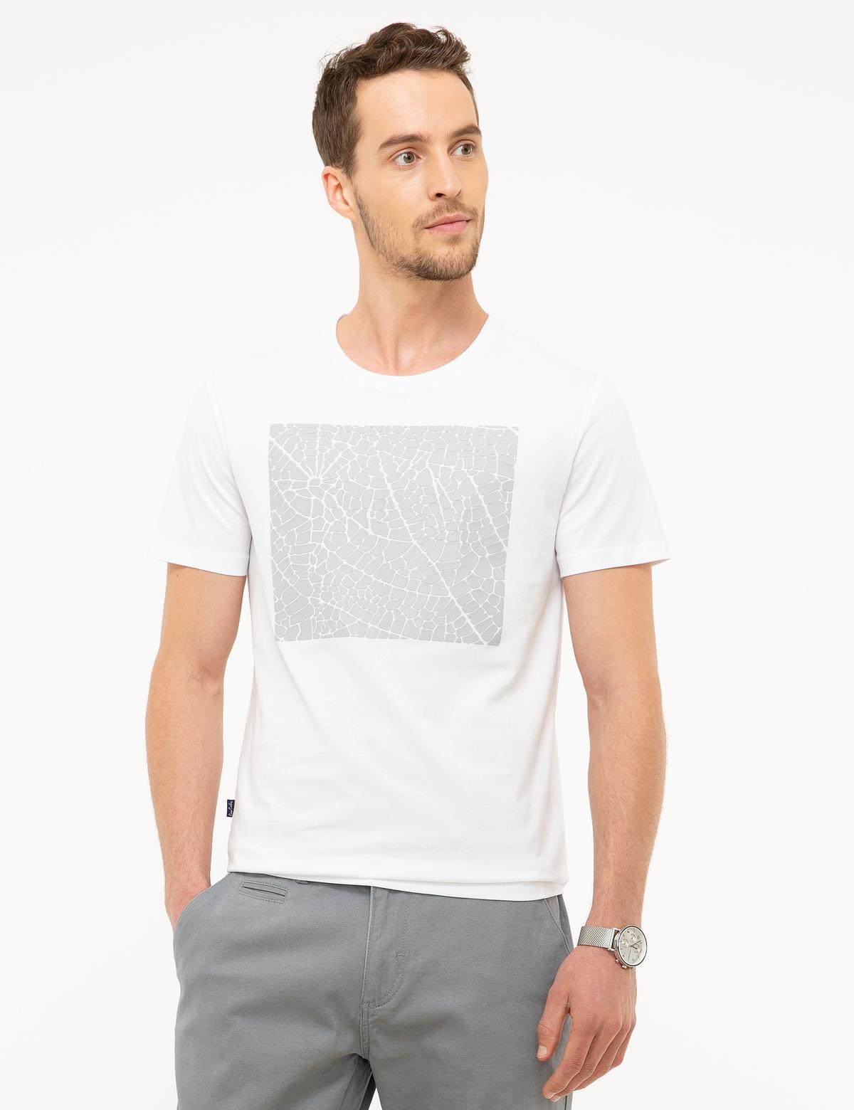 Beyaz Slim Fit Bisiklet Yaka Tişört