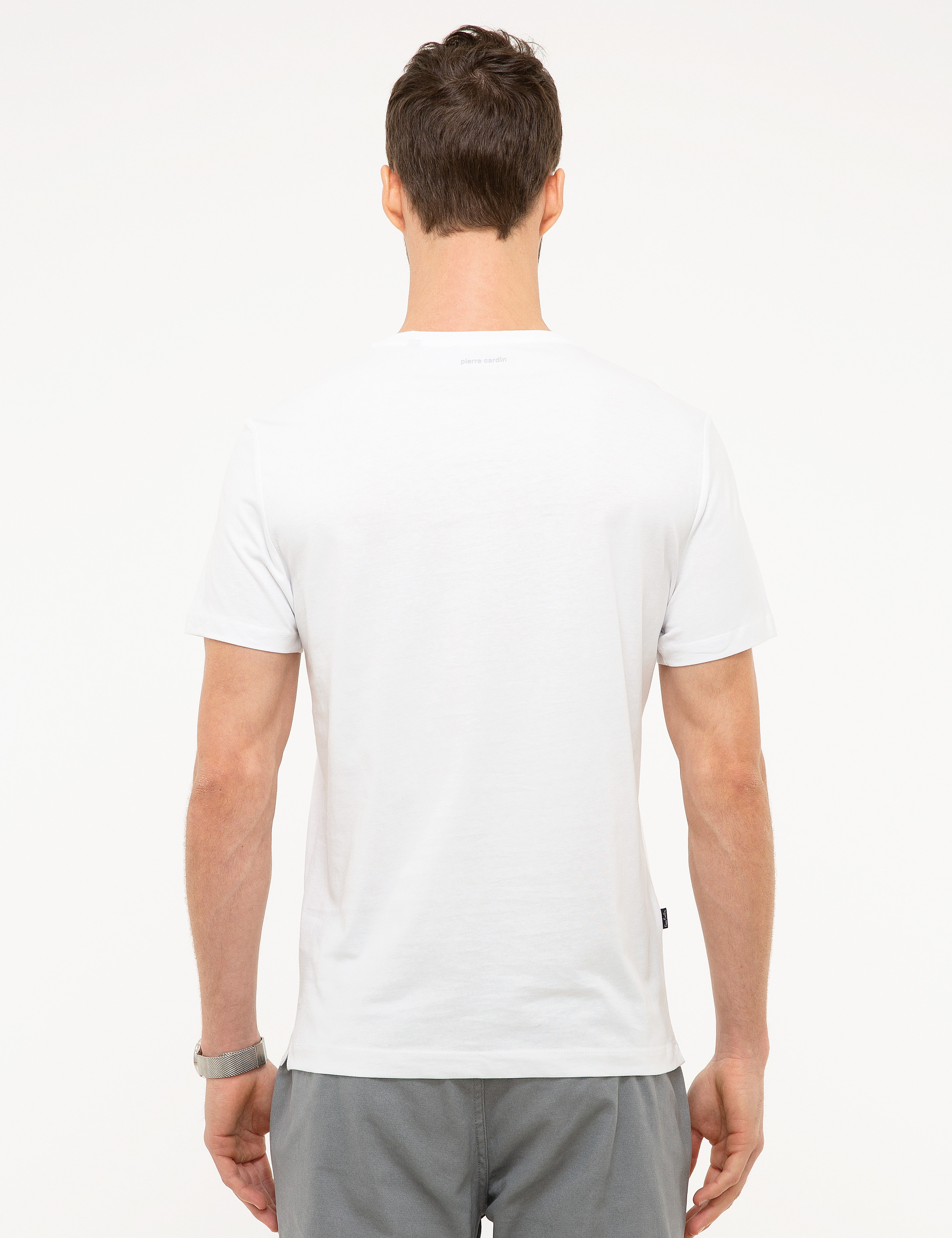 Beyaz Slim Fit Bisiklet Yaka T-Shirt - Image 3