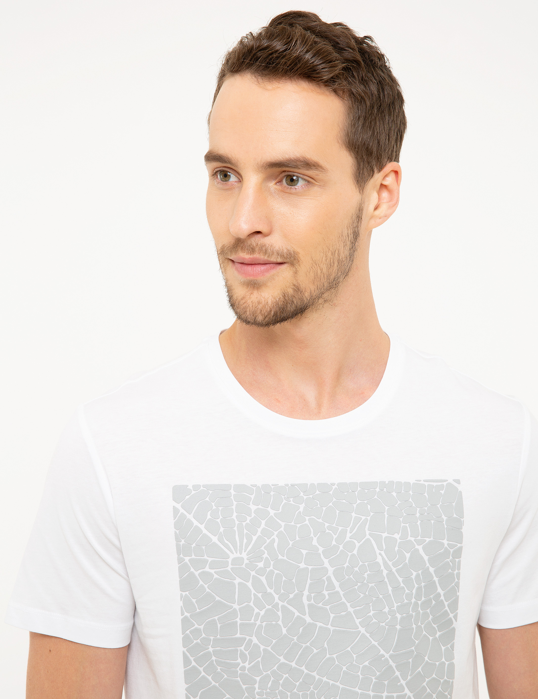 Beyaz Slim Fit Bisiklet Yaka Tişört - 50218102017