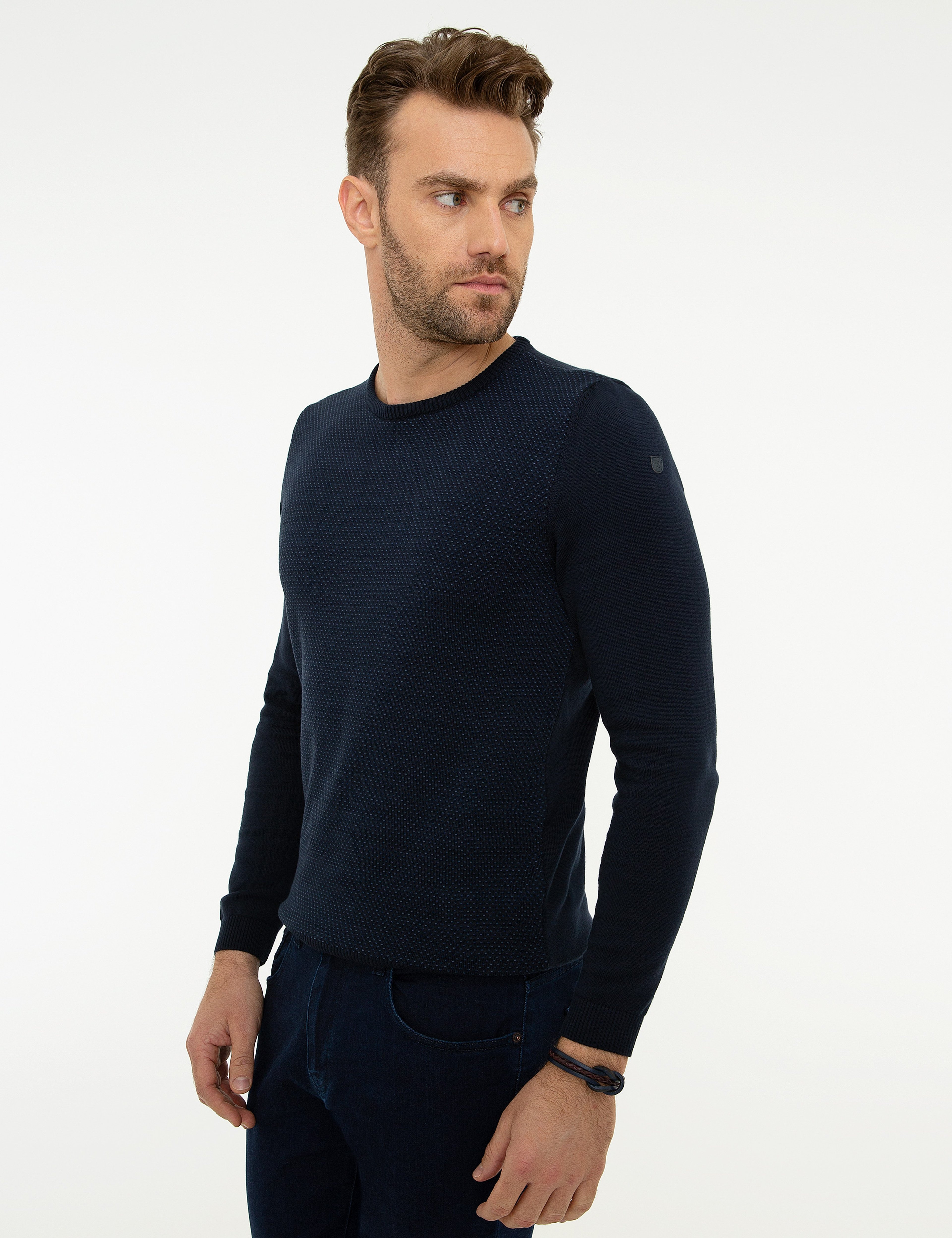 Koyu Lacivert Slim Fit Triko Kazak - Image 3