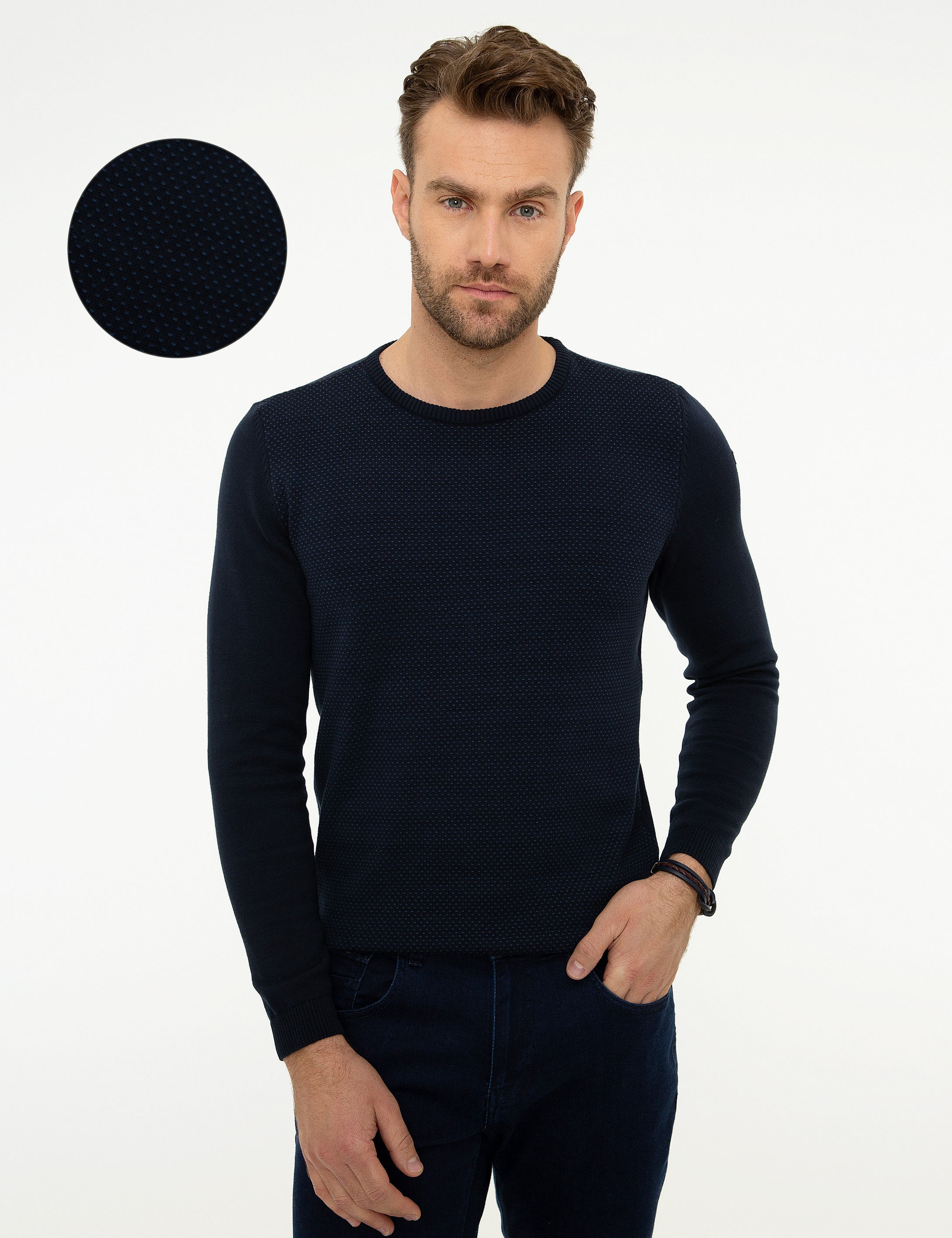 Koyu Lacivert Slim Fit Triko Kazak - Image 1