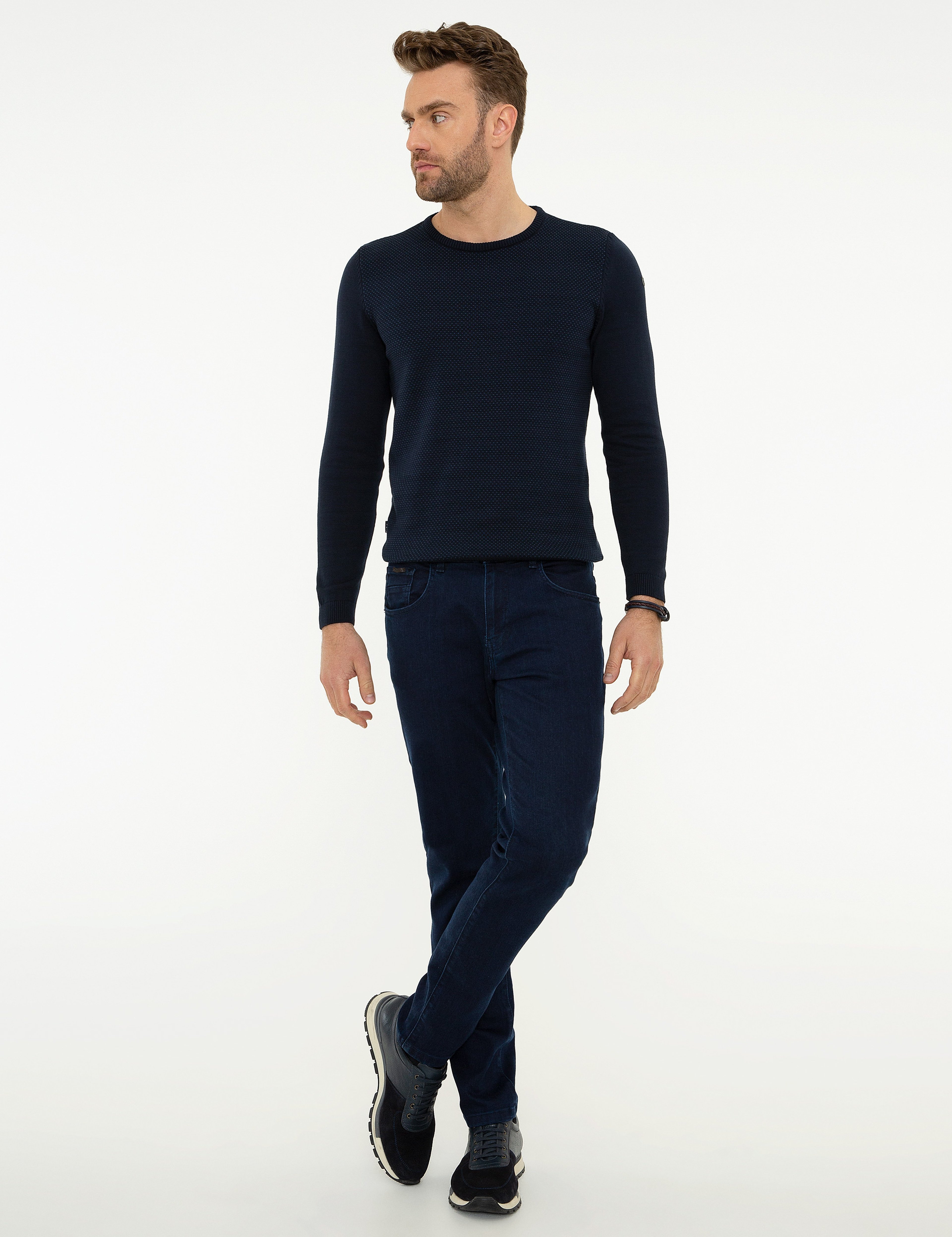 Koyu Lacivert Slim Fit Triko Kazak - Image 5