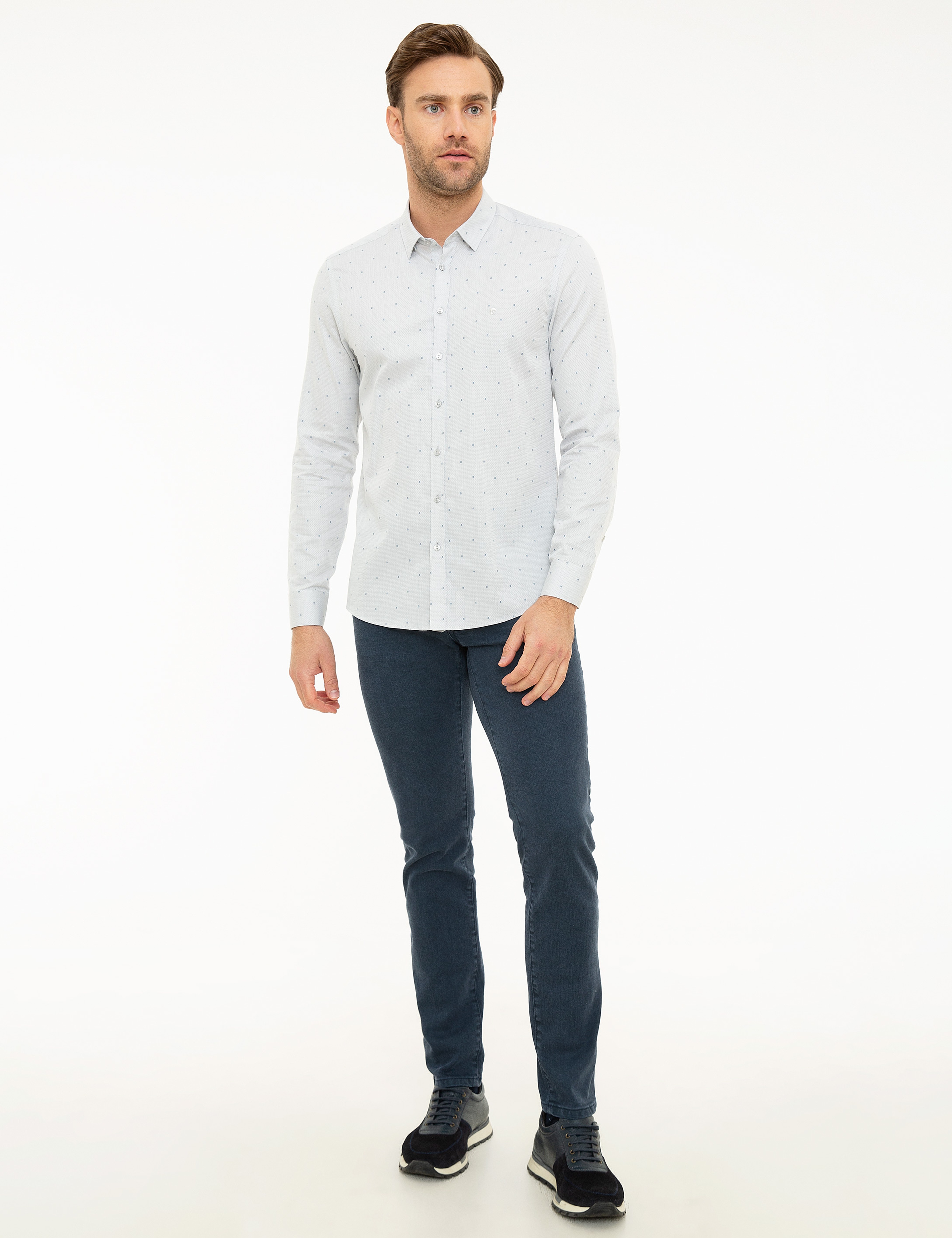 Açık Gri Slim Fit Gömlek - Image 4