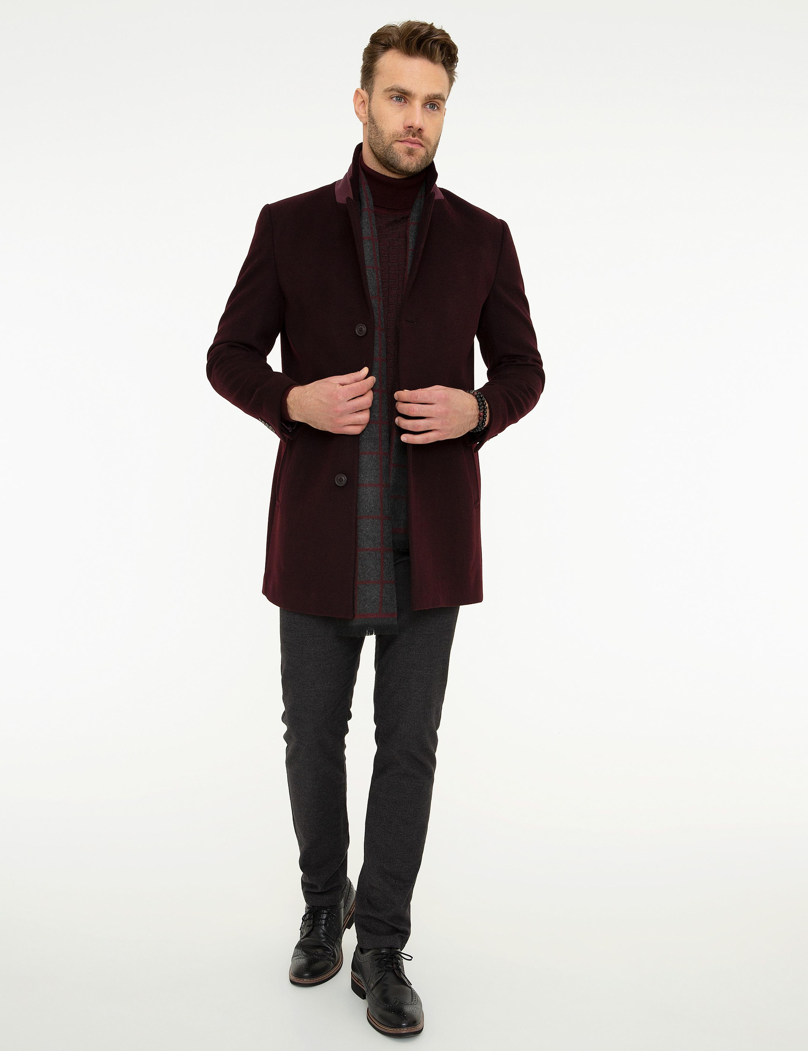Bordo Ex. Slim Fit Kaşe Kaban