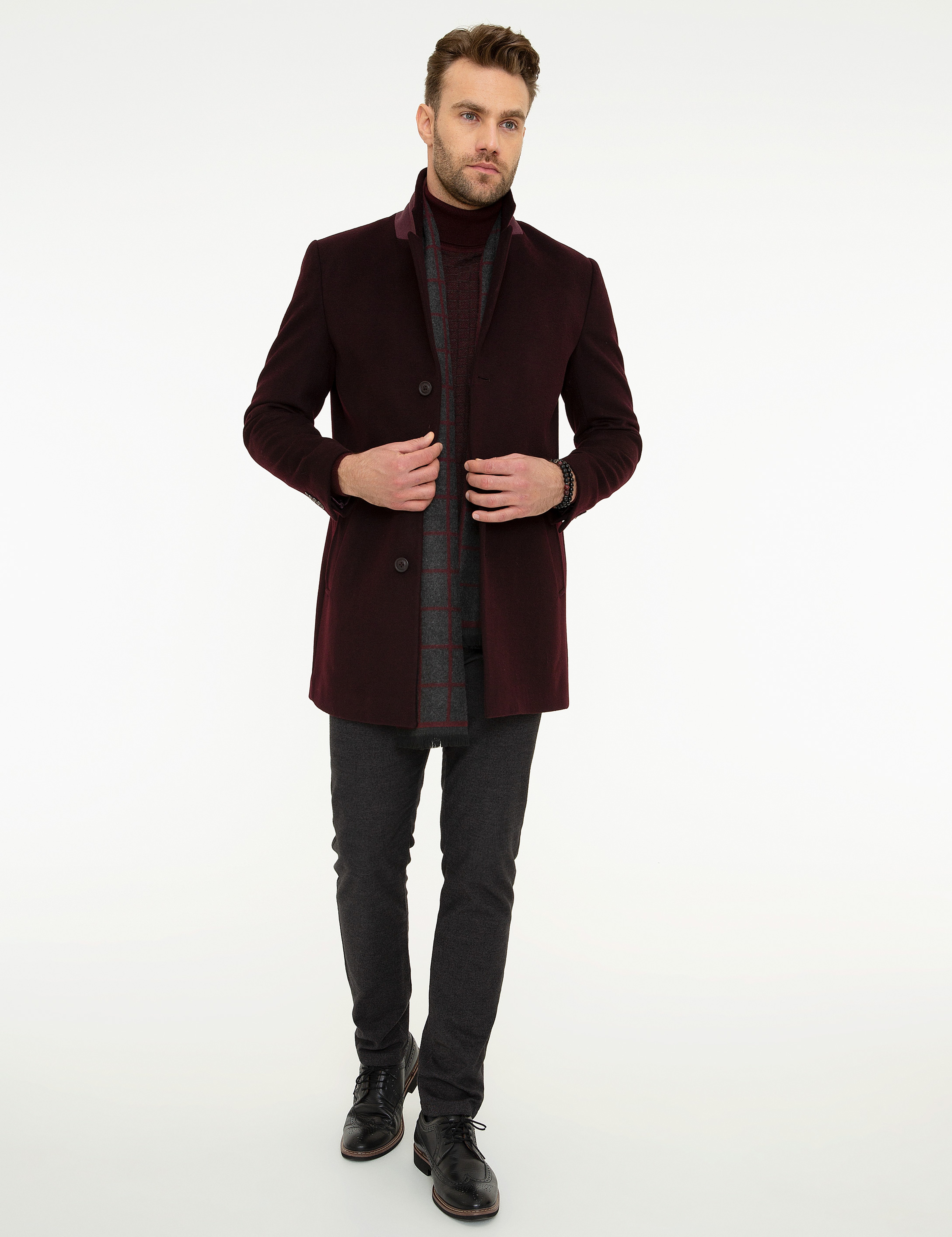 Bordo Ex. Slim Fit Kaşe Kaban - Image 5