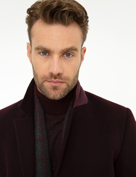 Bordo Ex. Slim Fit Kaşe Kaban - 50214946039