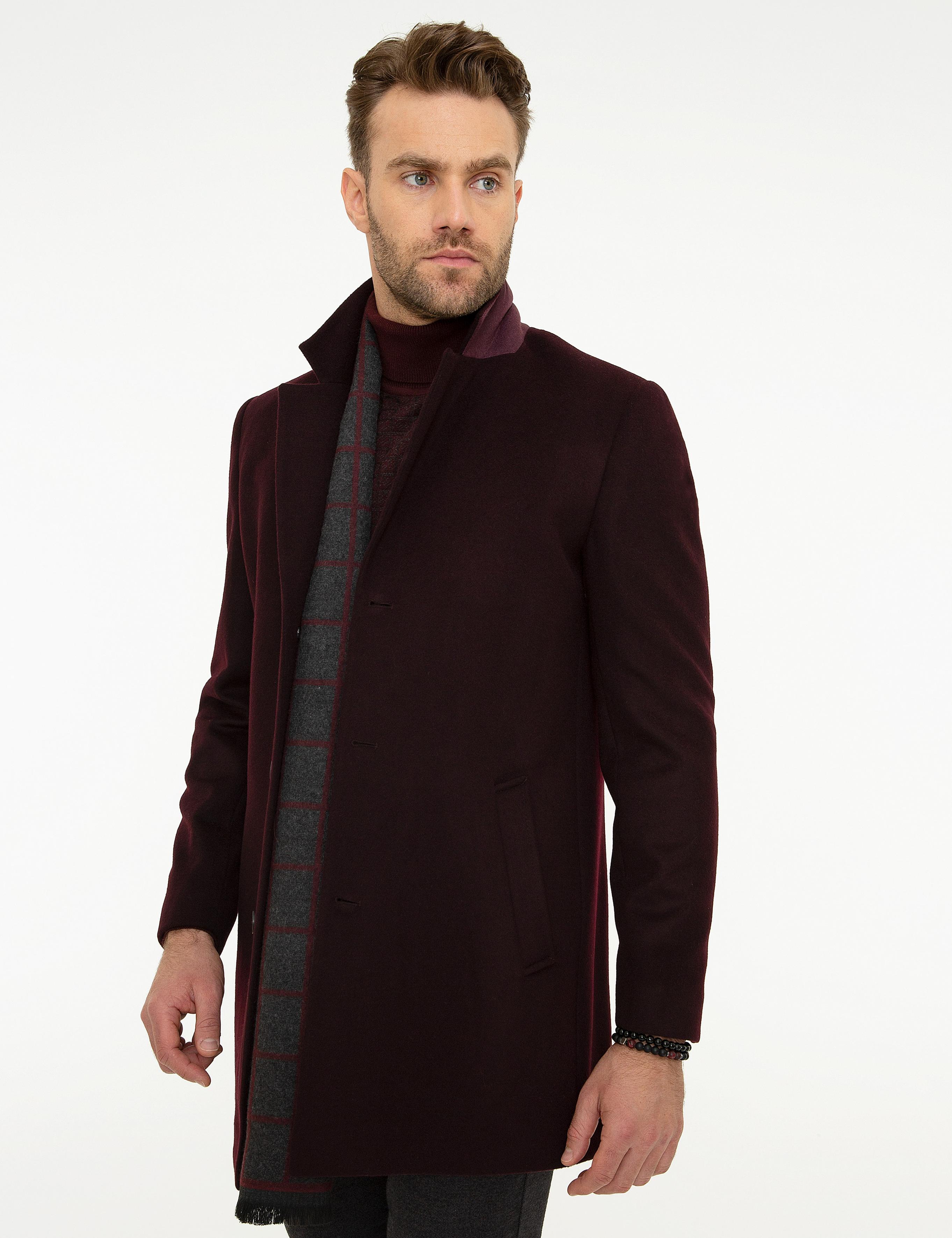 Bordo Ex. Slim Fit Kaşe Kaban