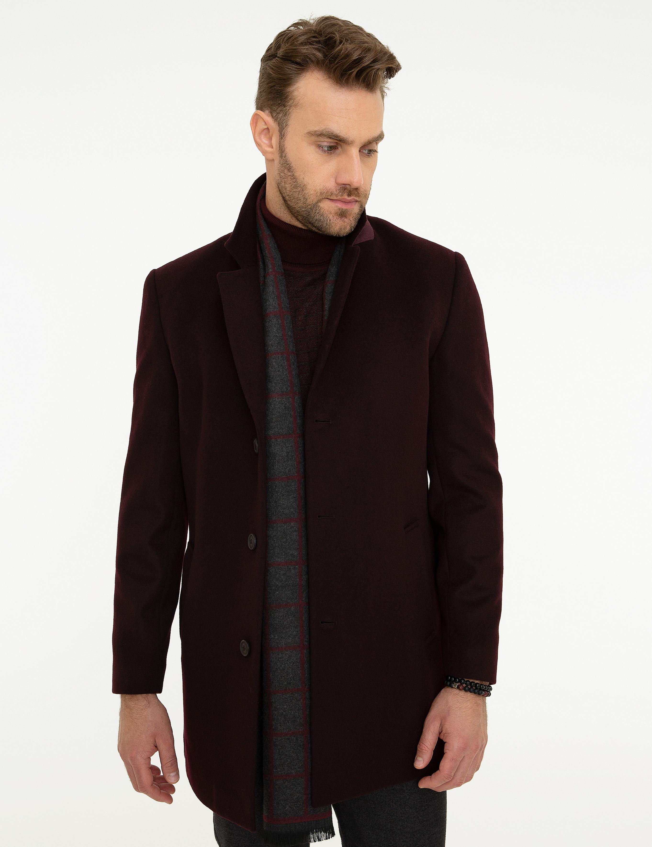 Bordo Ex. Slim Fit Kaşe Kaban