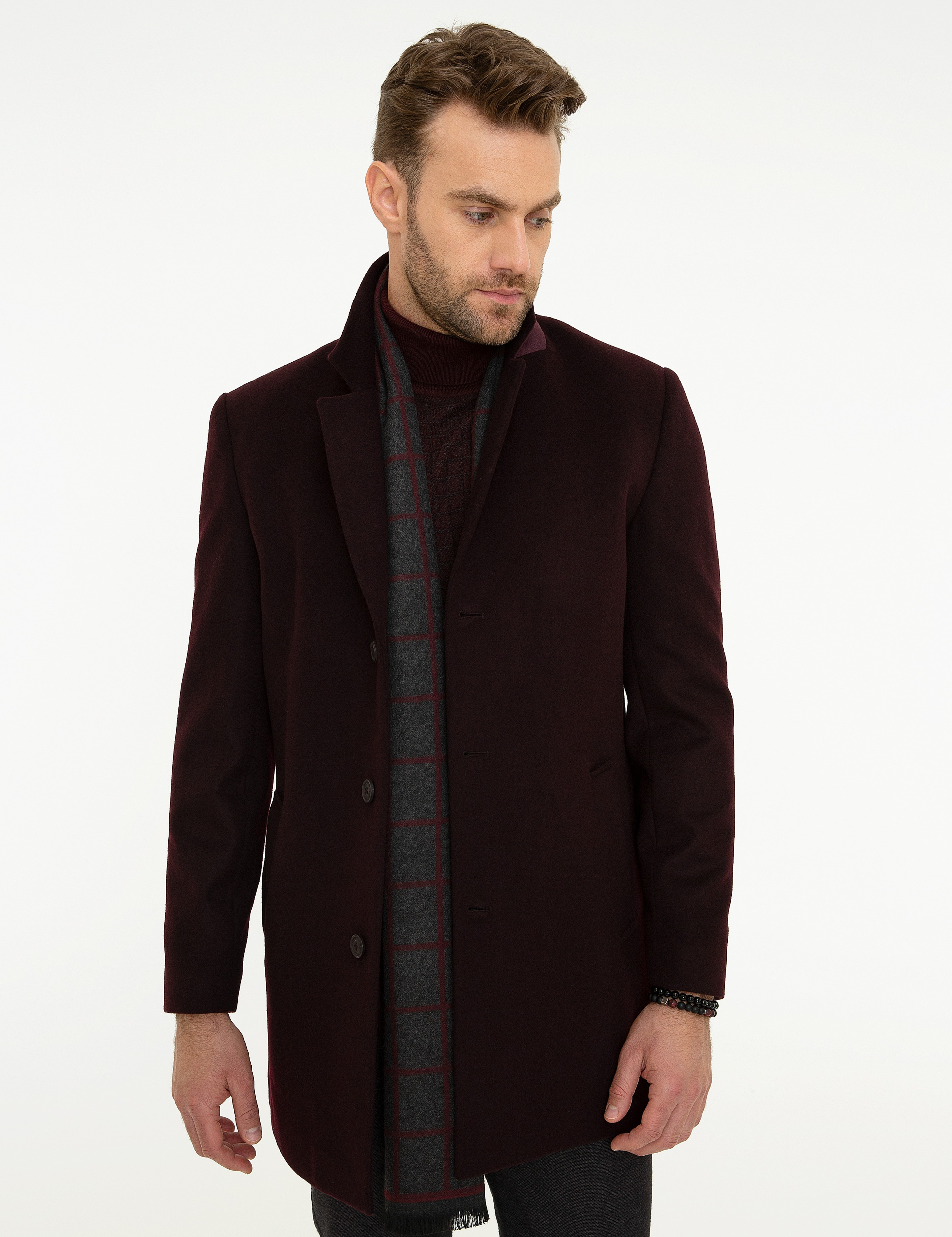Bordo Ex. Slim Fit Kaşe Kaban - Image 1