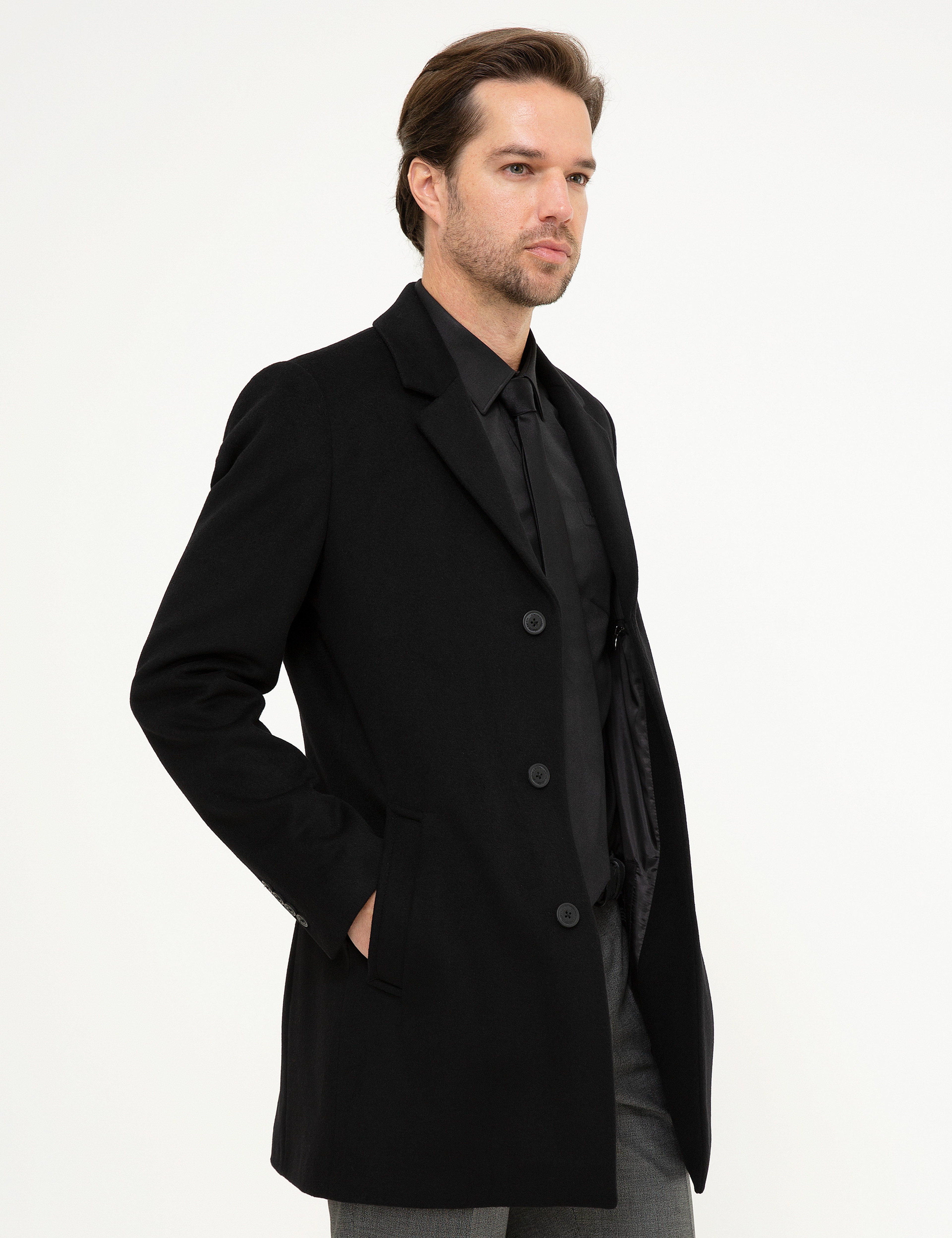 Siyah Ex.Slim Fit Kaban - Image 3
