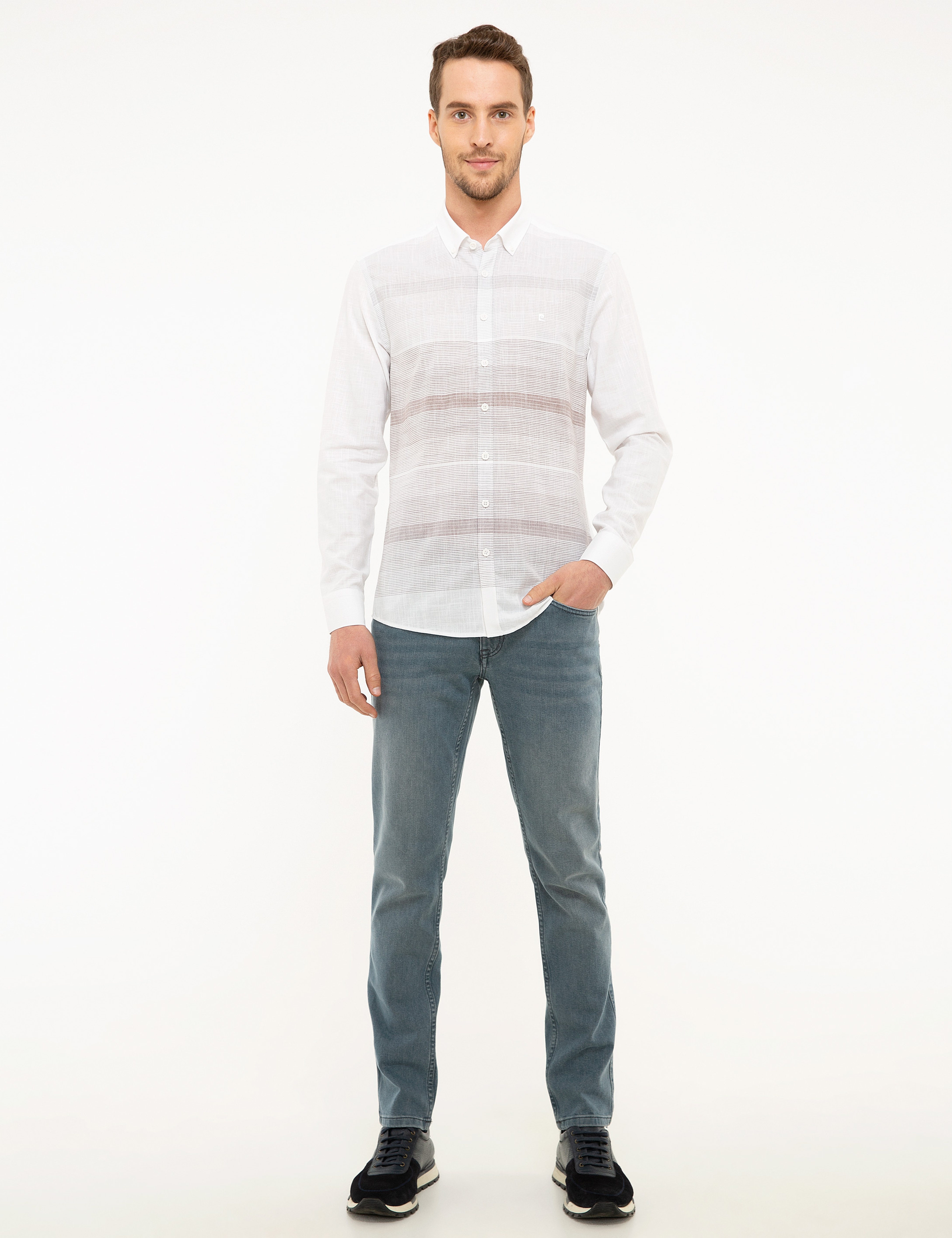 Gri Slim Fit Uzun Kollu Gömlek - Image 4