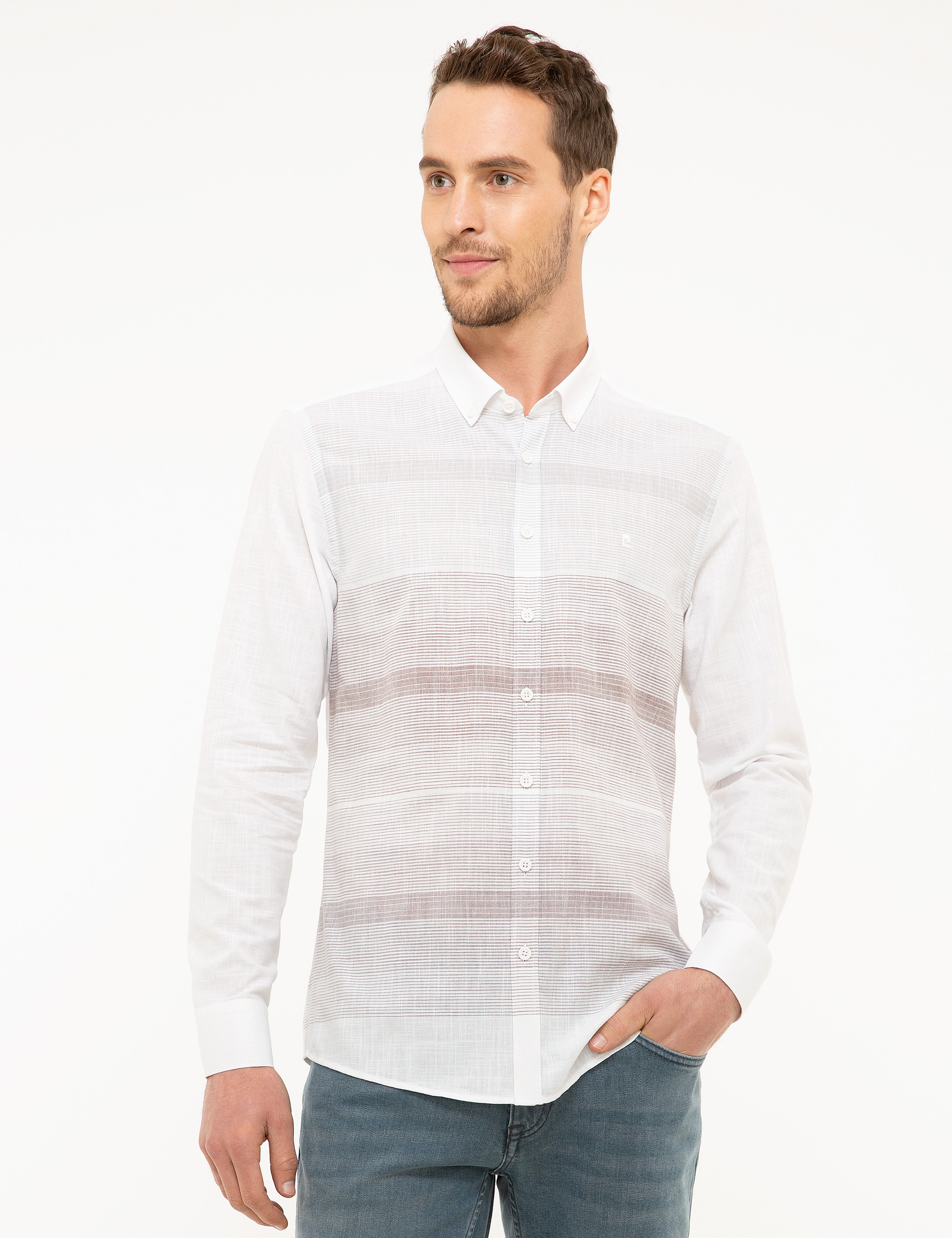 Gri Slim Fit Uzun Kollu Gömlek - Image 2