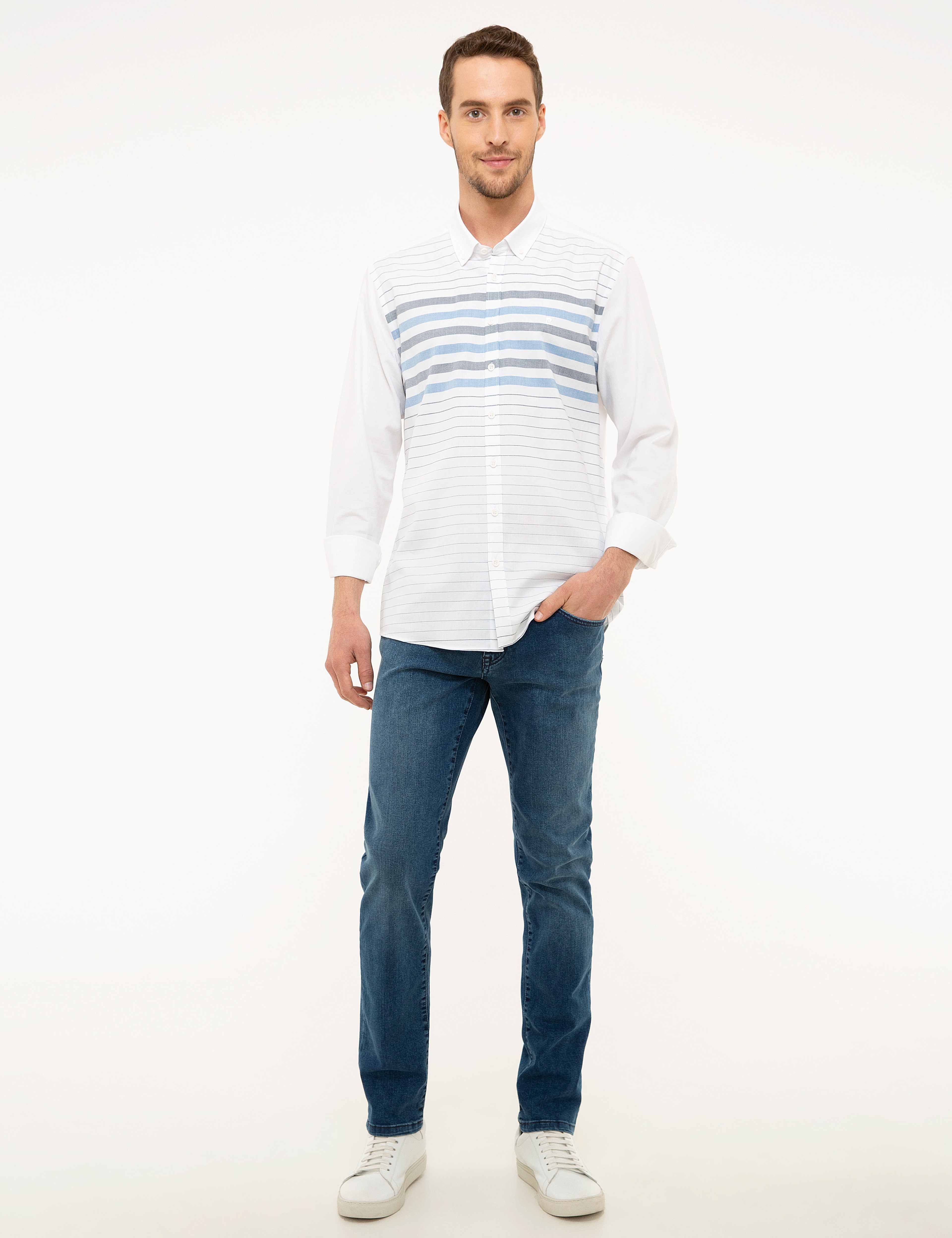 Lacivert Slim Fit Uzun Kollu Gömlek