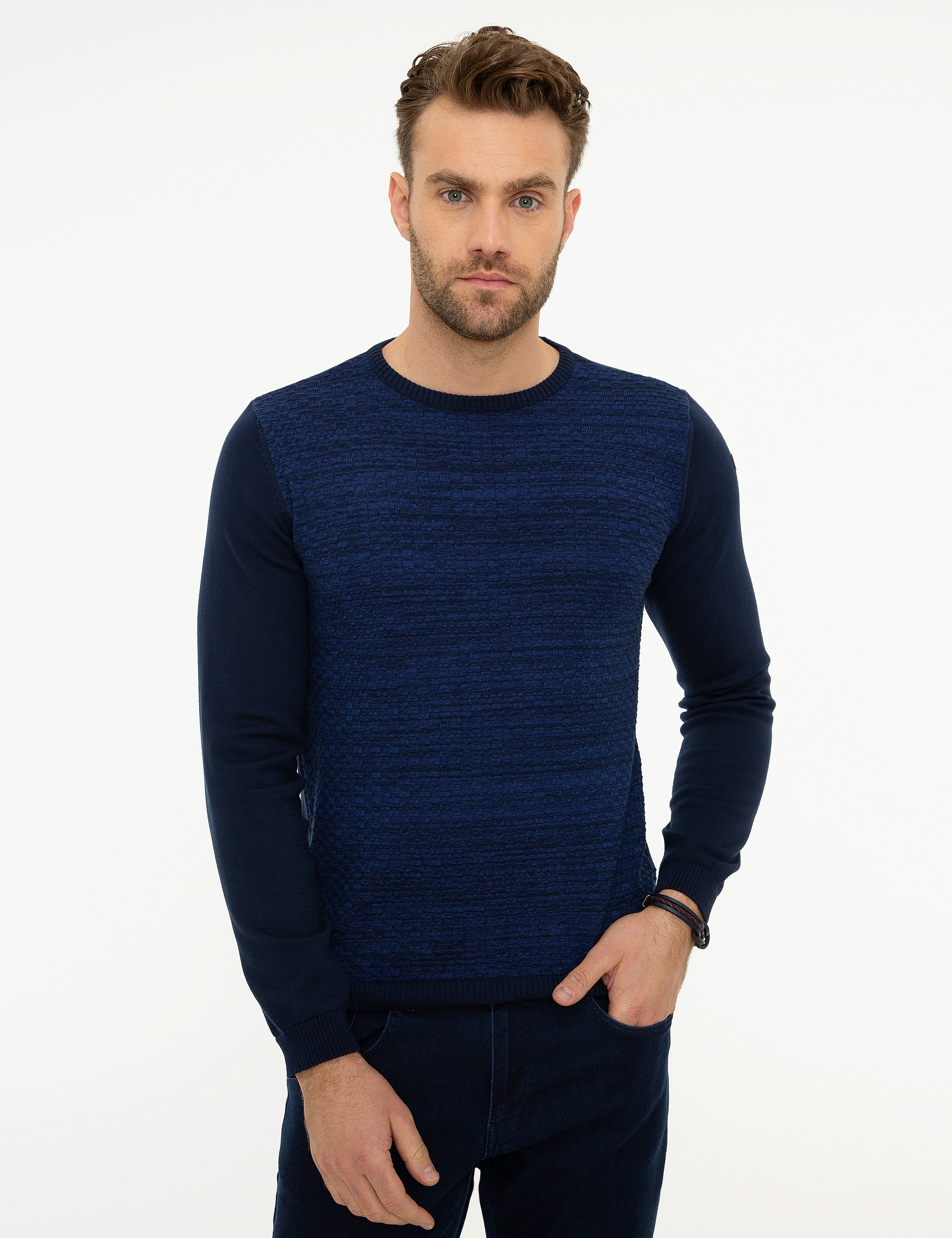 Lacivert Slim Fit Triko Kazak - Image 1