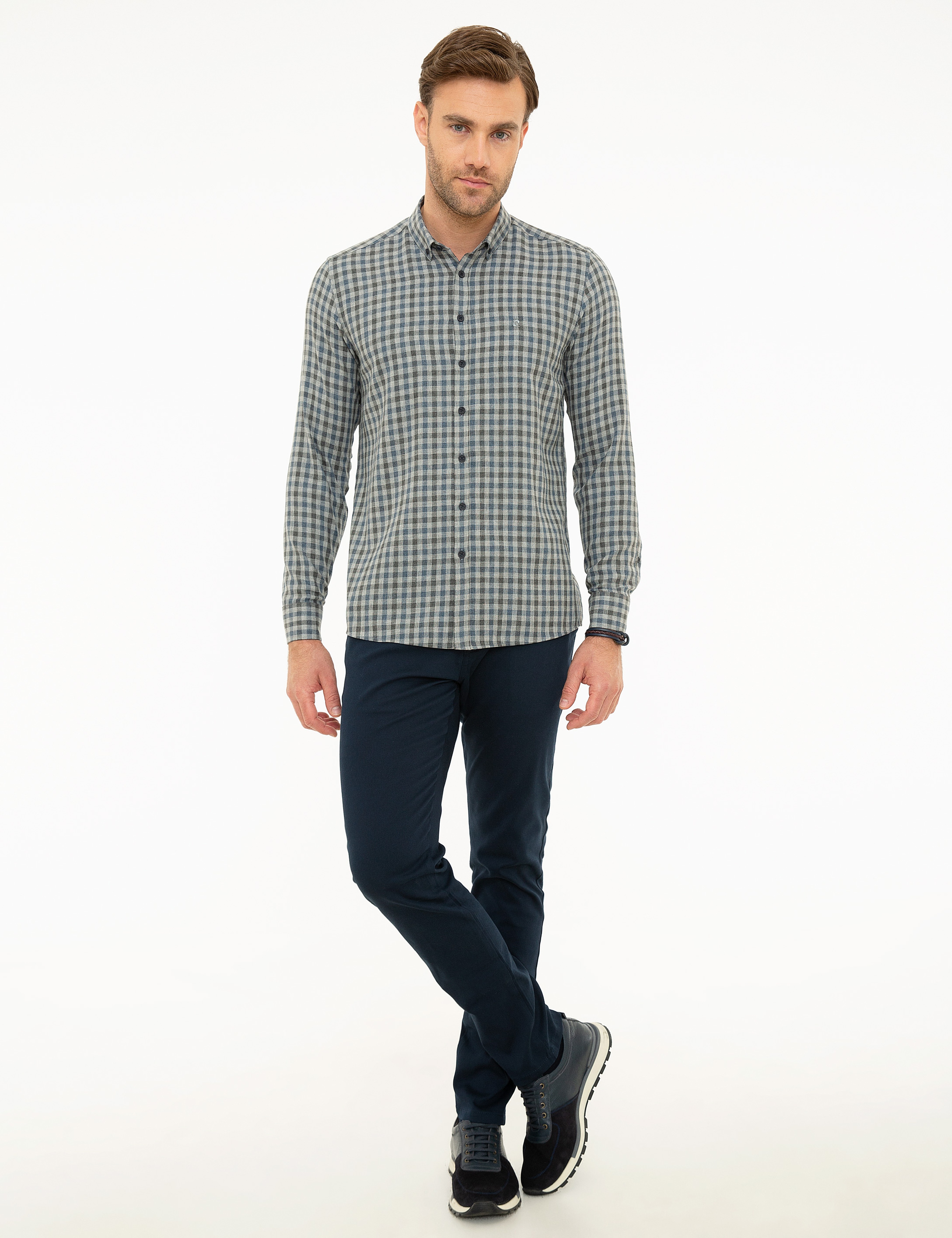 Gri Slim Fit Gömlek - Image 4