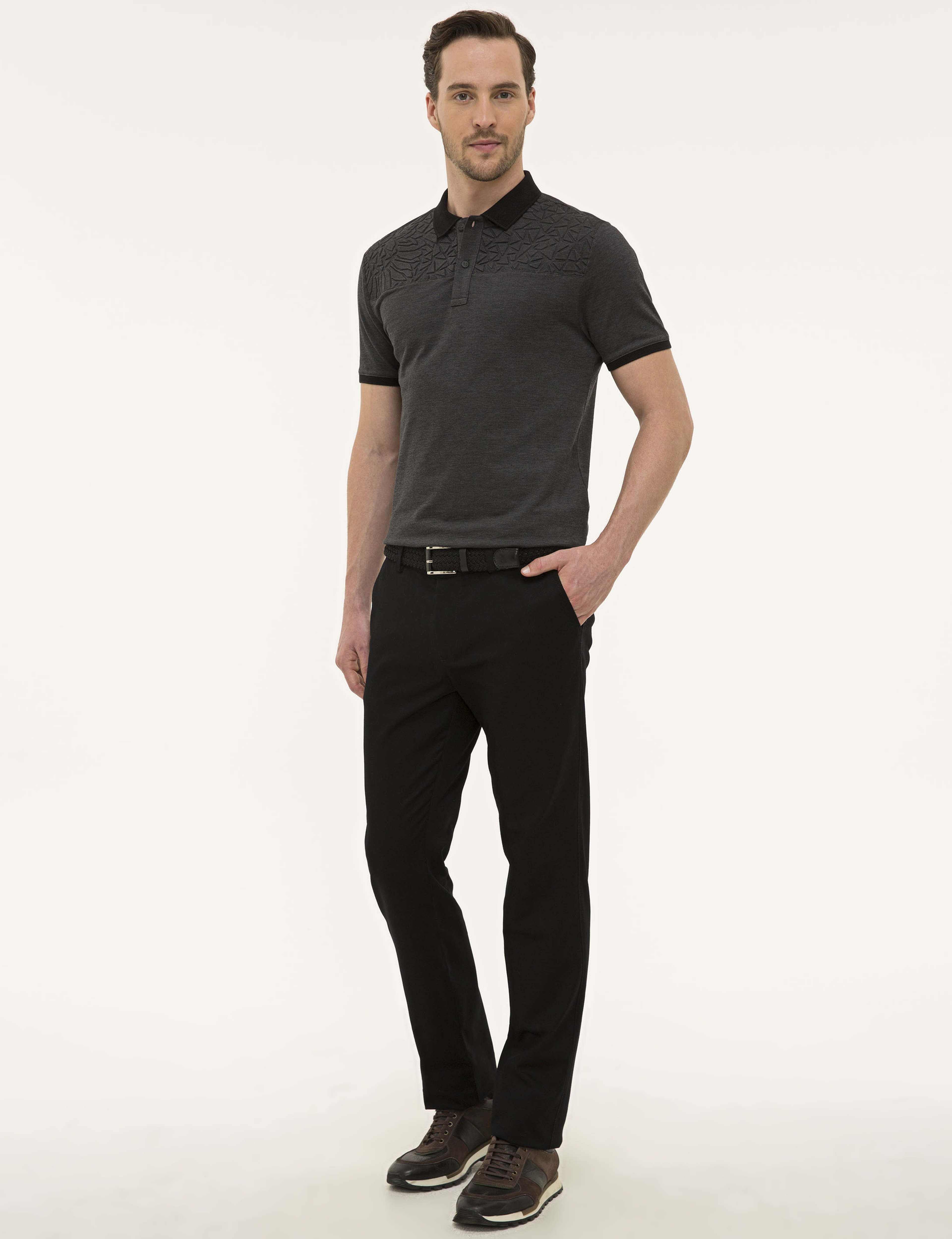 Siyah Regular Fit Chino Pantolon - Image 2