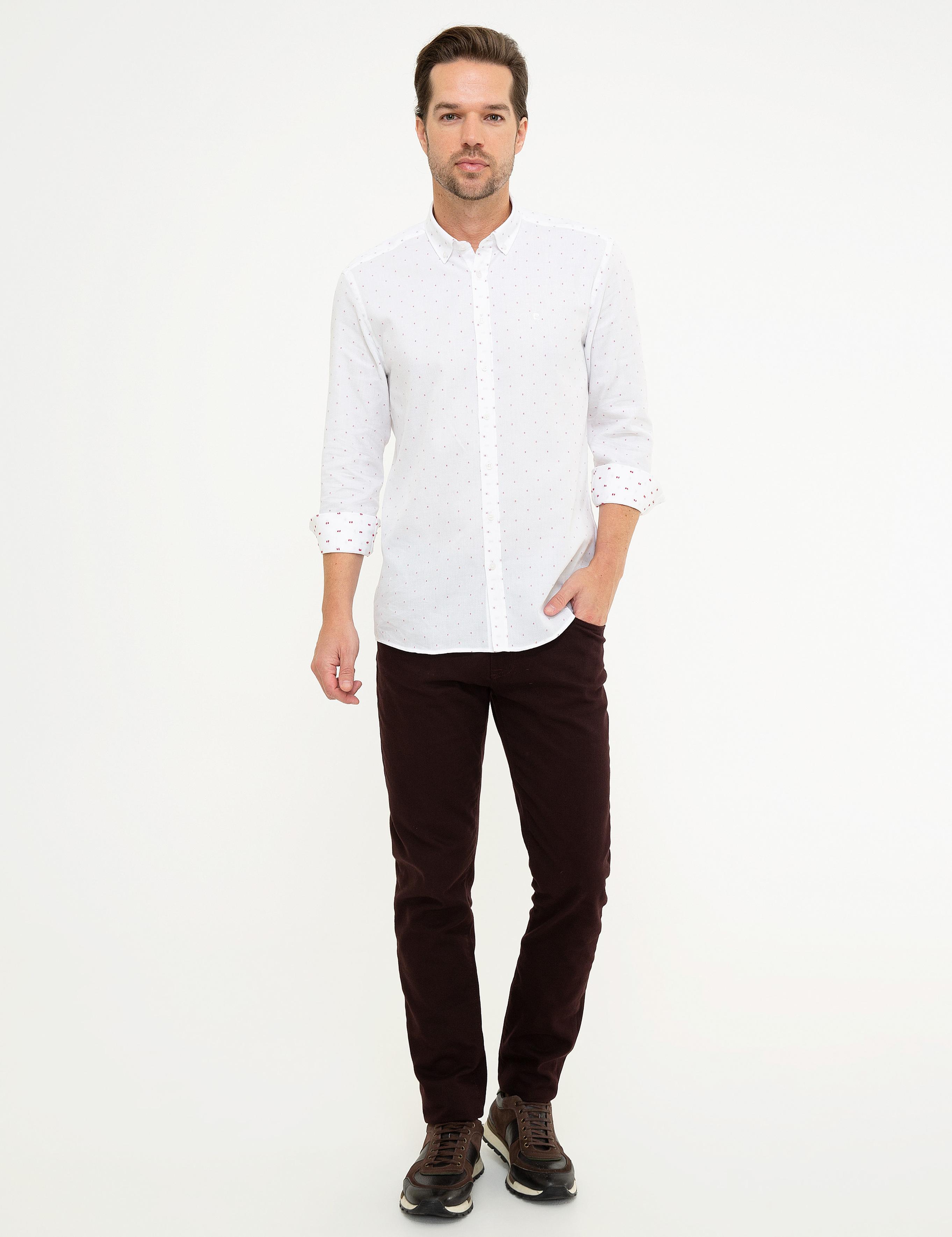 Bordo Slim Fit Uzun Kollu Gömlek