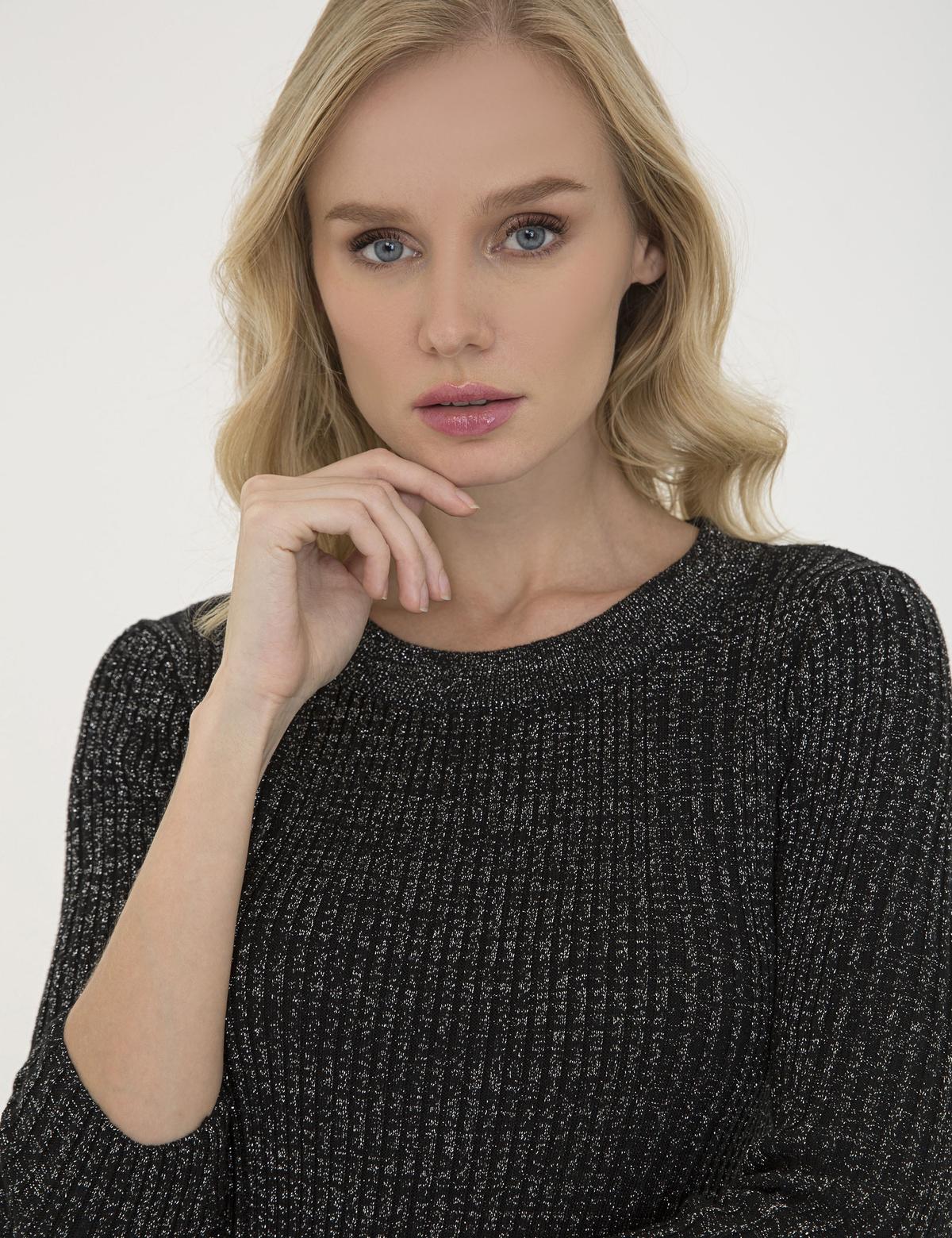 Siyah Slim Fit Bisiklet Yaka Triko Elbise - 50216255013