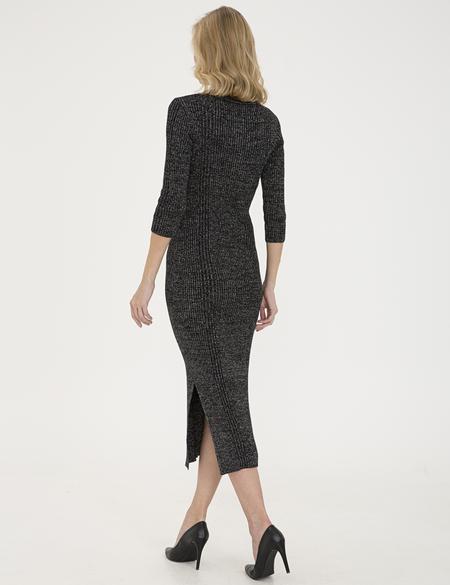 Siyah Slim Fit Bisiklet Yaka Triko Elbise - 50216255013