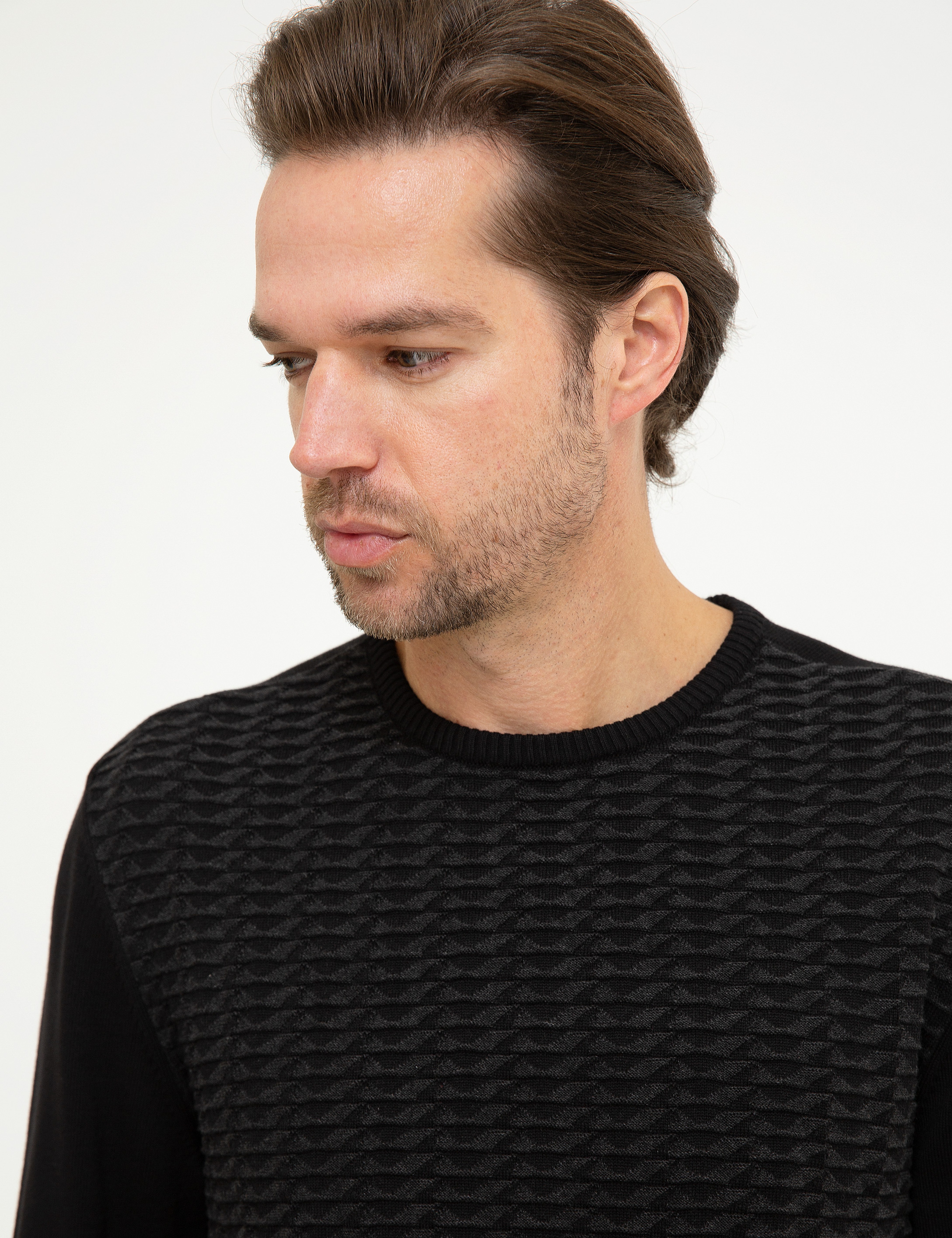Siyah Slim Fit Triko Kazak - Image 1