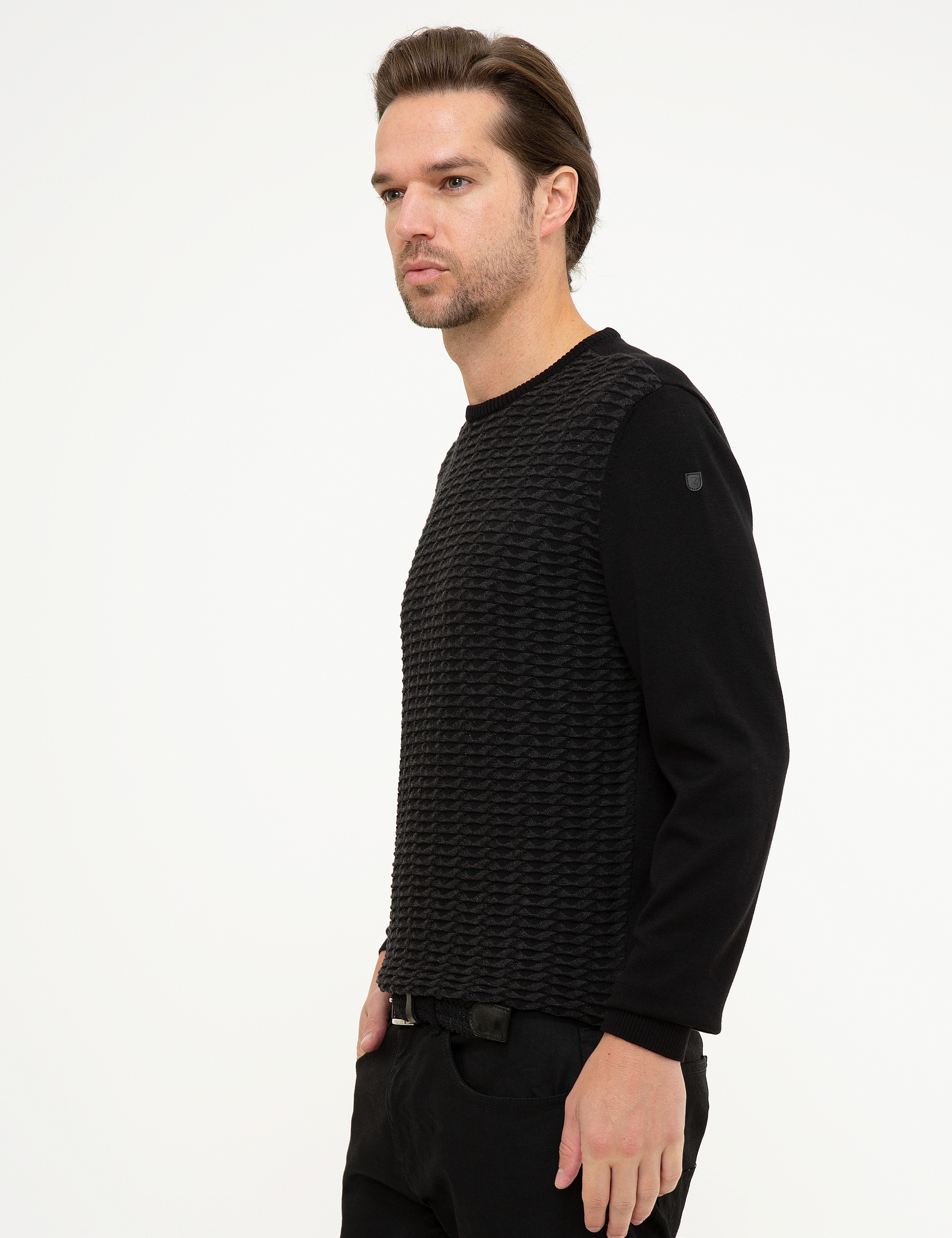 Siyah Slim Fit Triko Kazak - Image 3