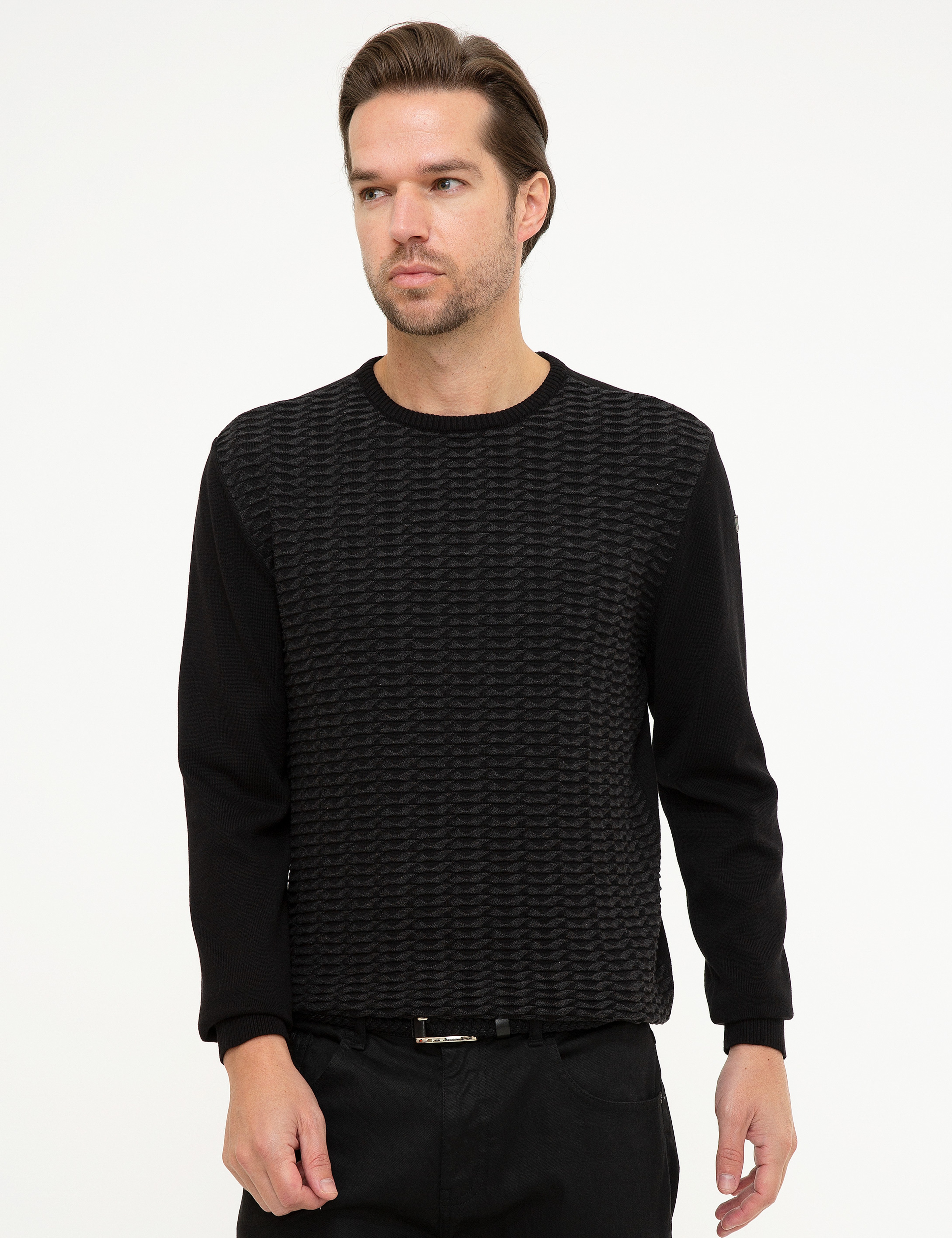 Siyah Slim Fit Triko Kazak - Image 2