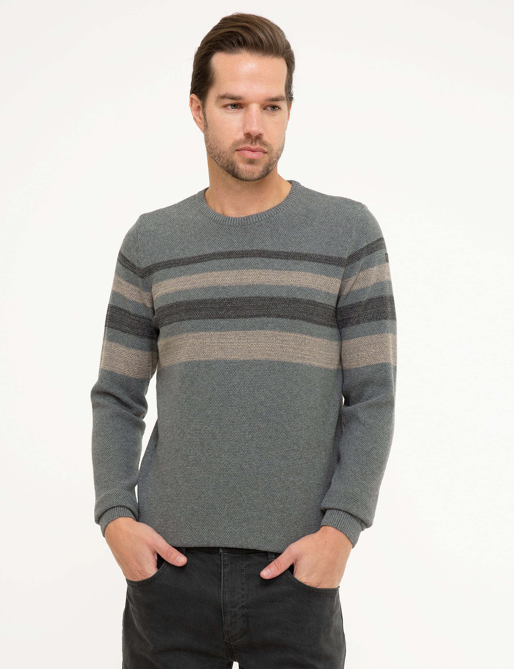 Gri Melanj Slim Fit Triko Kazak