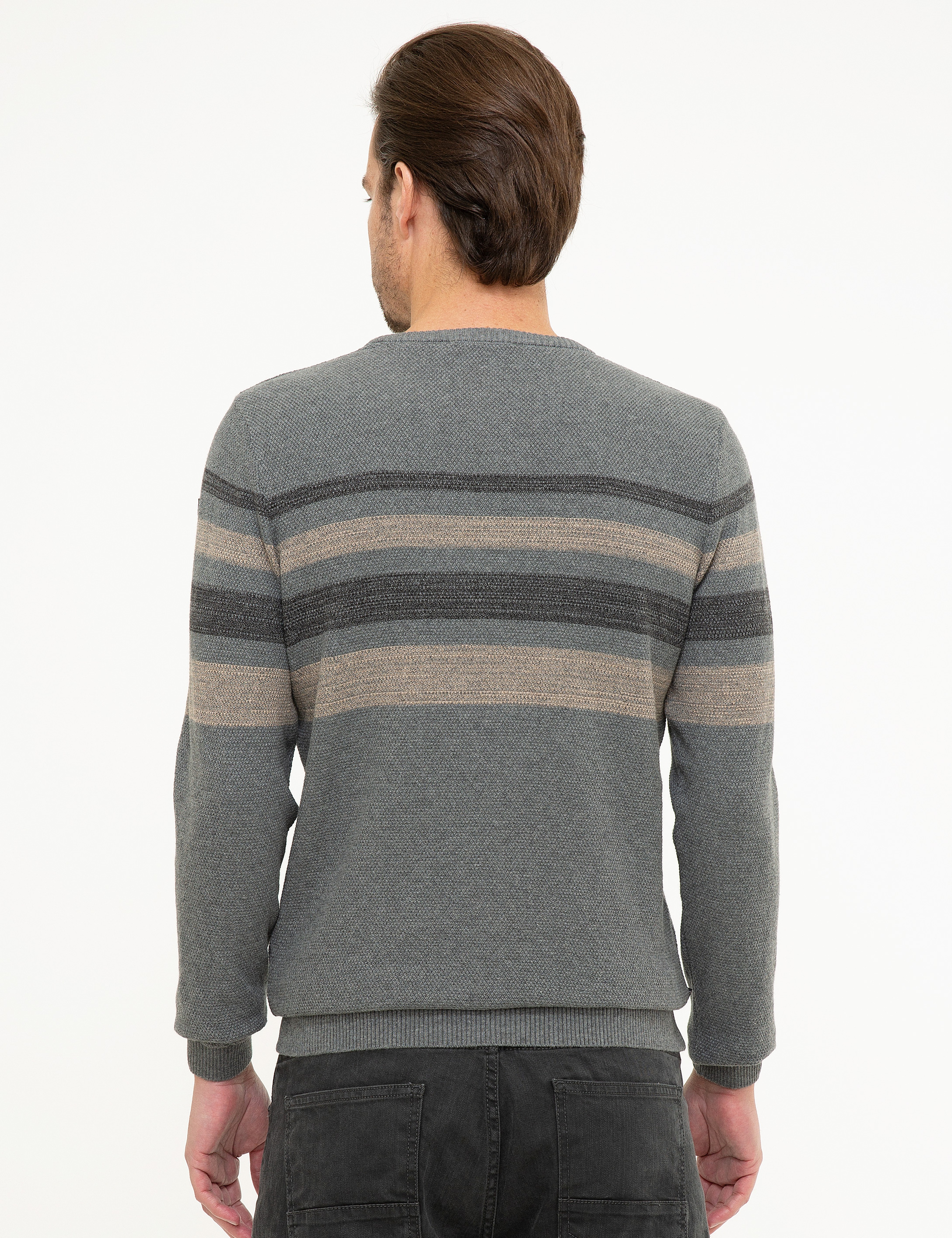 Gri Melanj Slim Fit Triko Kazak - Image 4