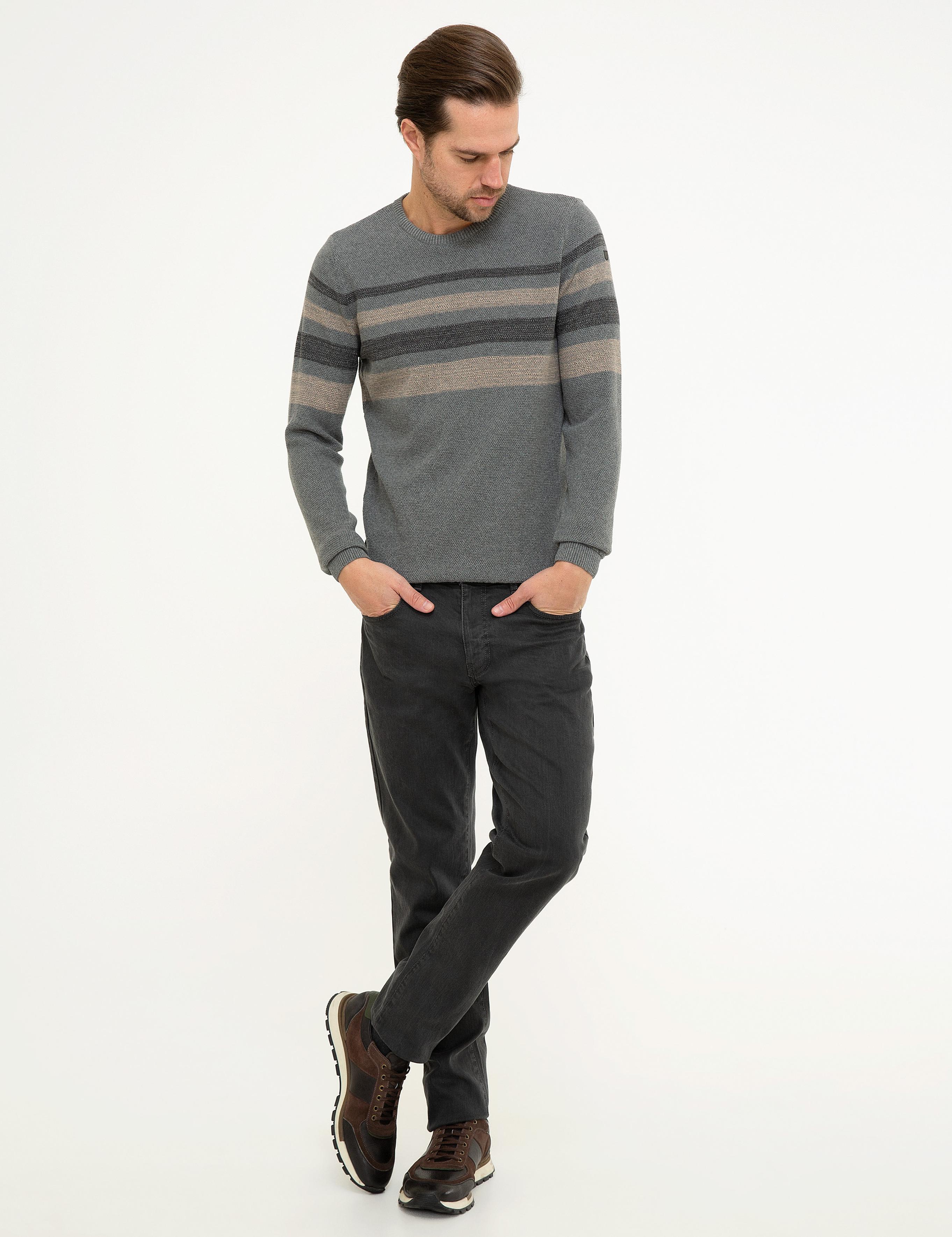 Gri Melanj Slim Fit Triko Kazak