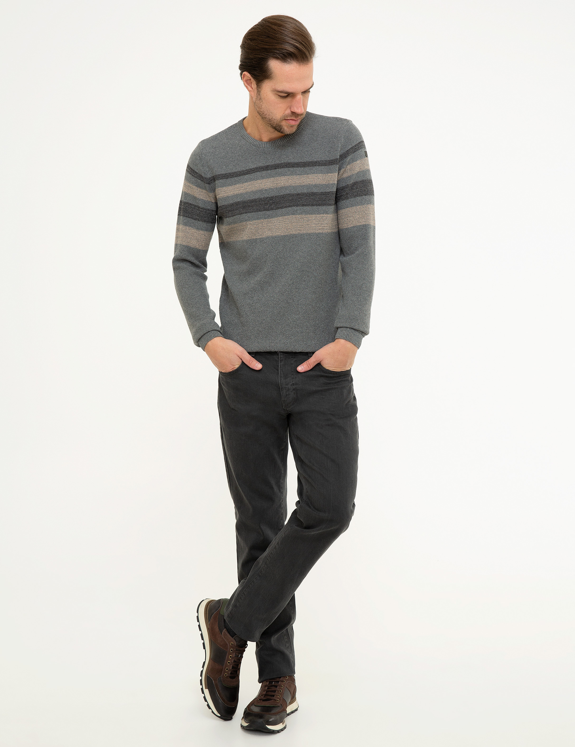 Gri Melanj Slim Fit Triko Kazak