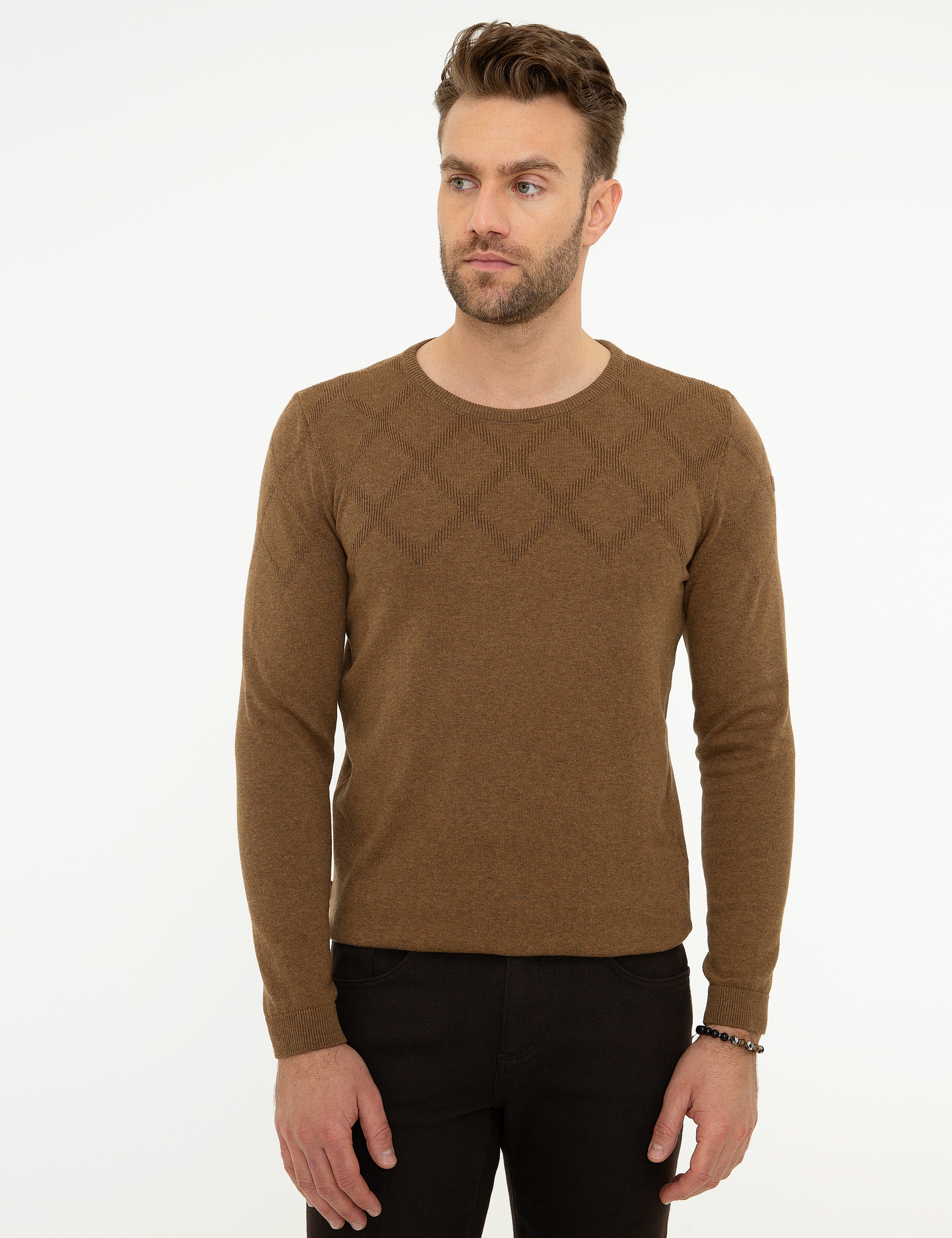 Açık Kahverengi Slim Fit Triko Kazak