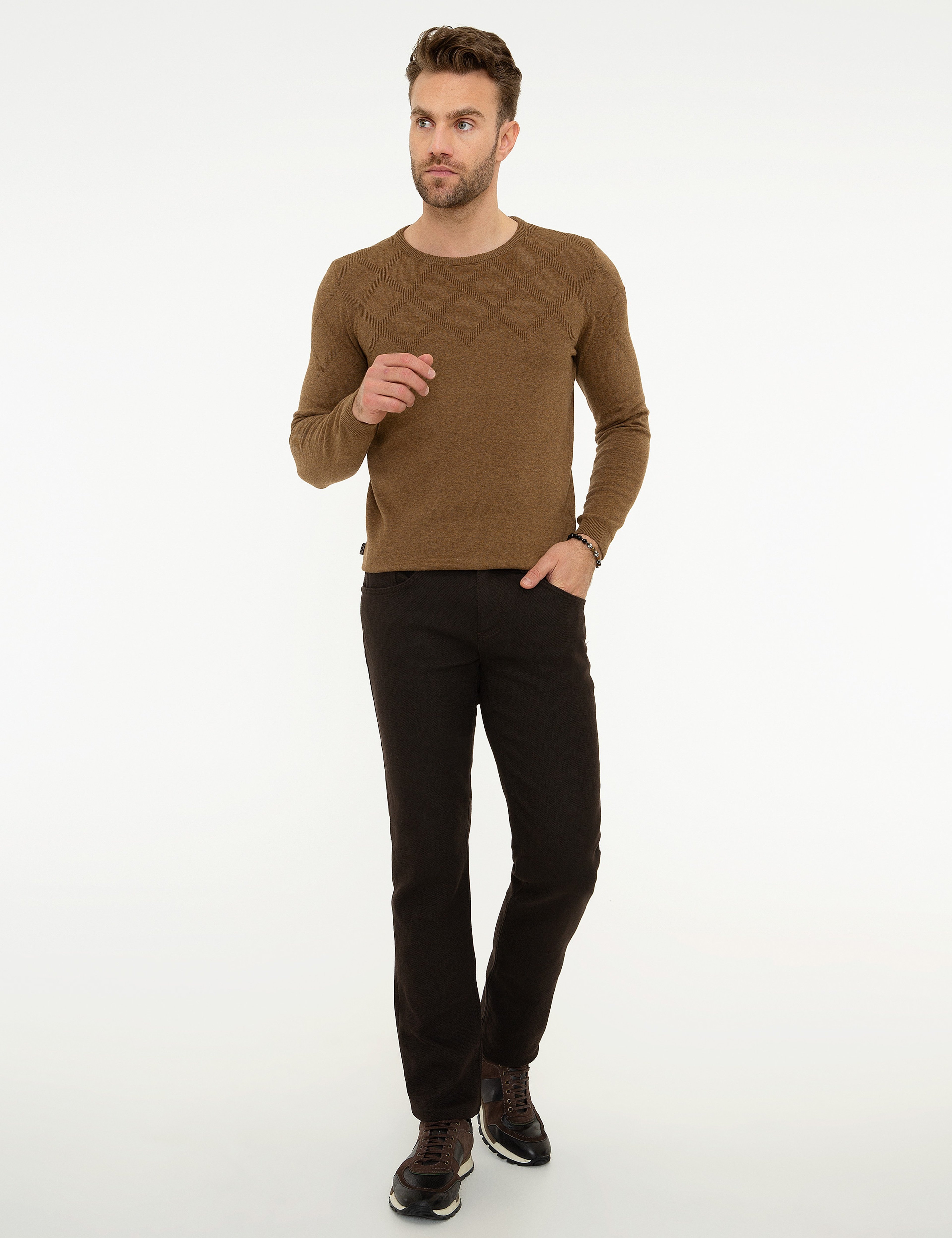 Açık Kahverengi Slim Fit Triko Kazak - Image 5