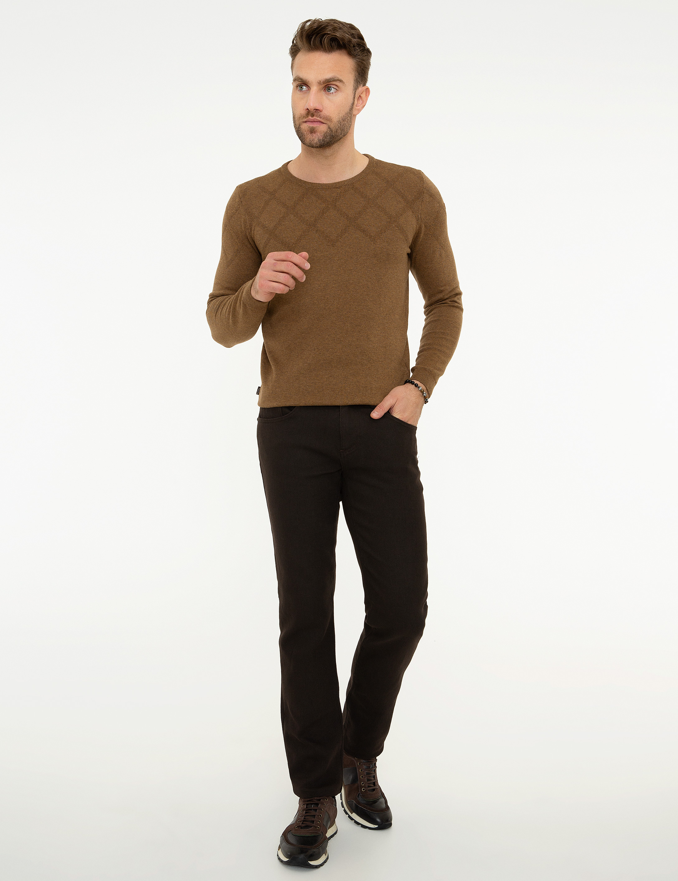 Açık Kahverengi Slim Fit Triko Kazak