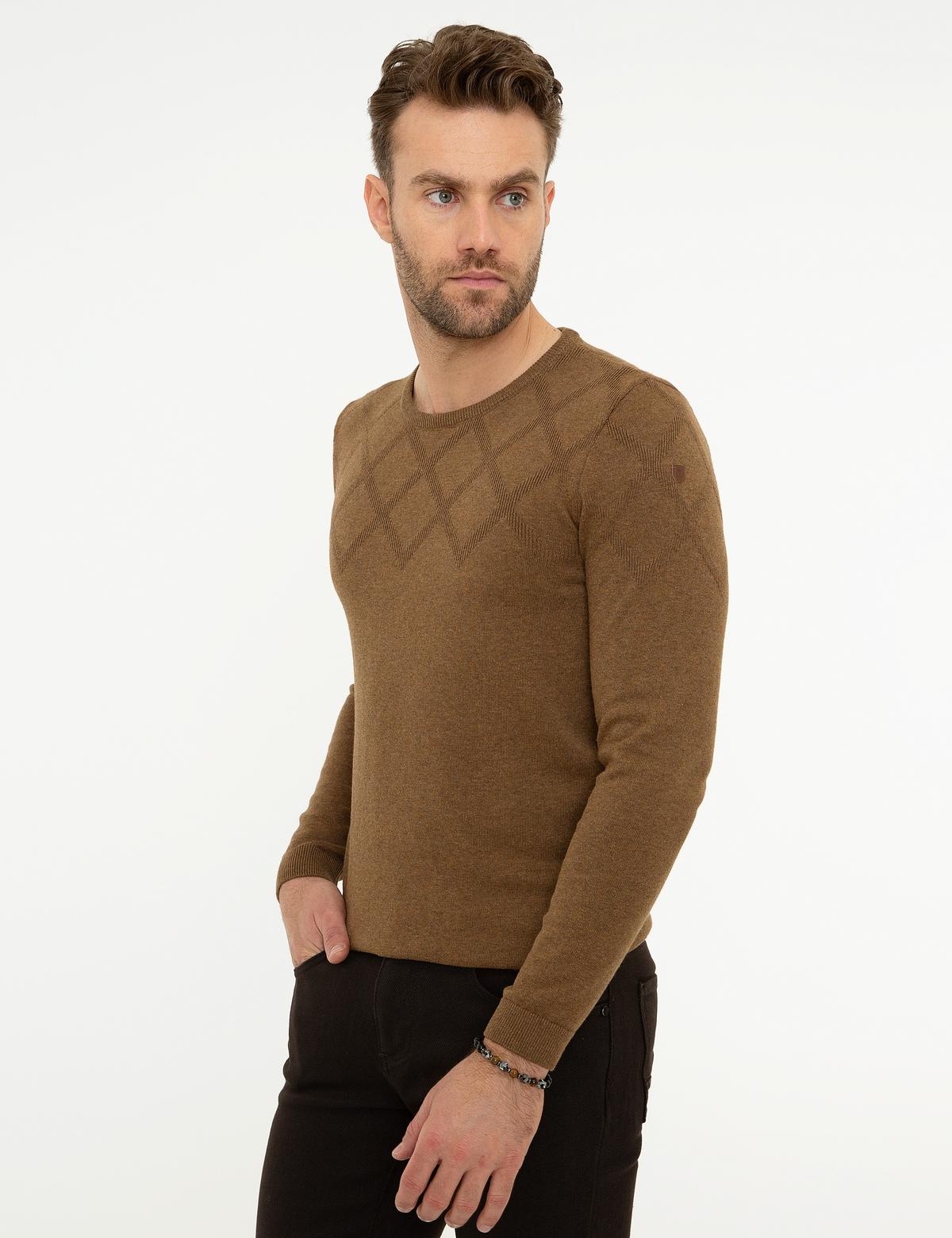 Açık Kahverengi Slim Fit Triko Kazak - 50218128021