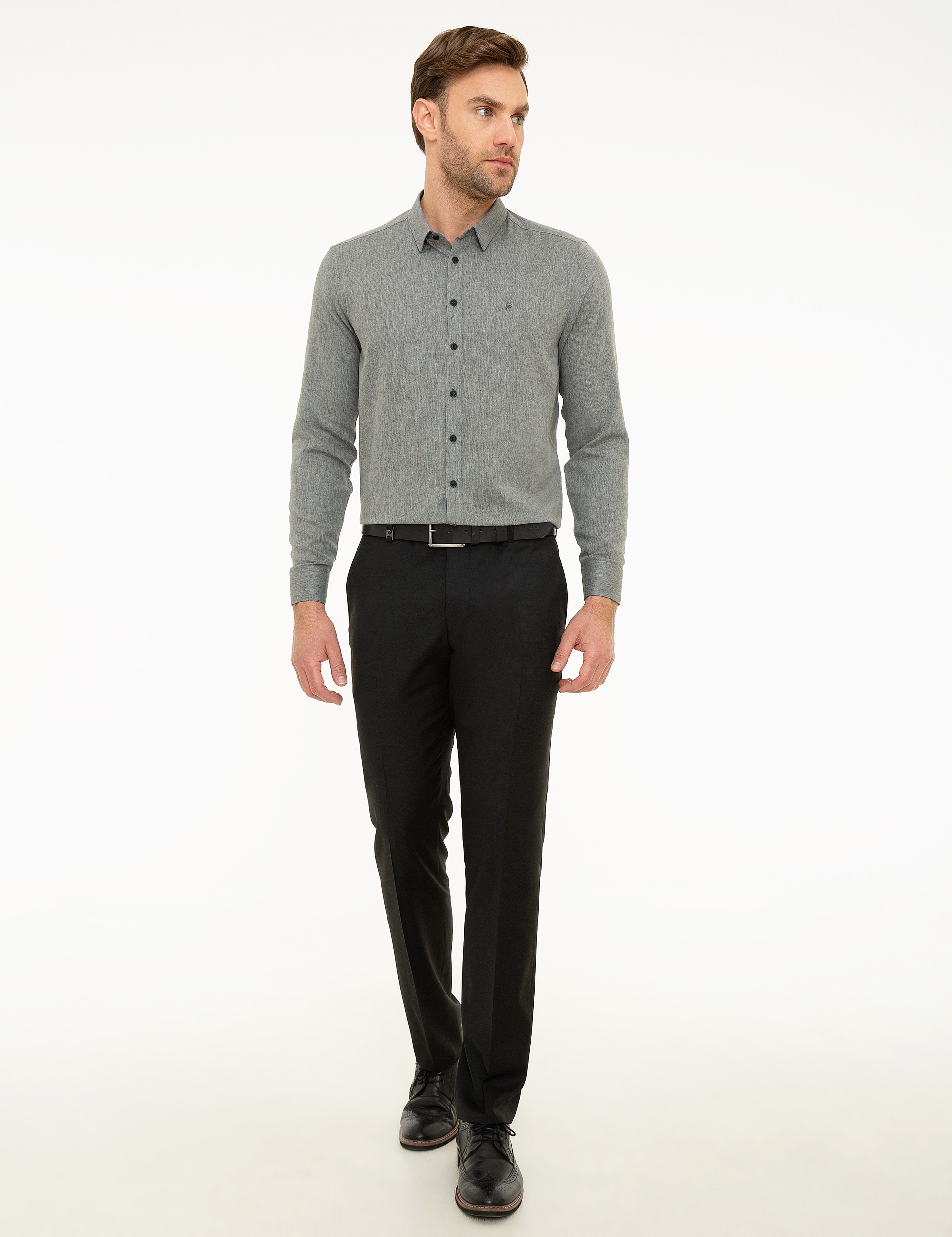 Gri Slim Fit Gömlek - Image 4