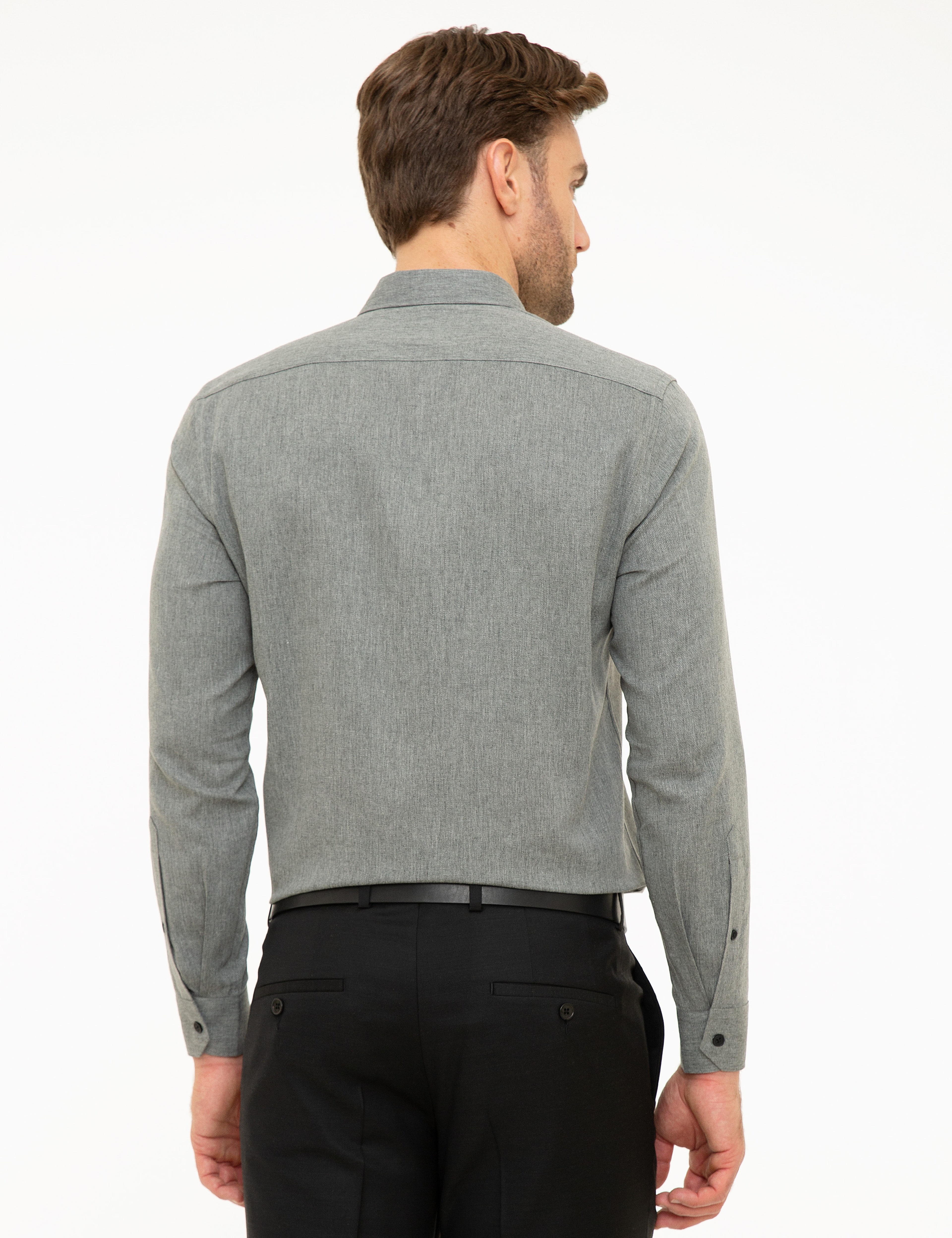 Gri Slim Fit Gömlek - Image 3