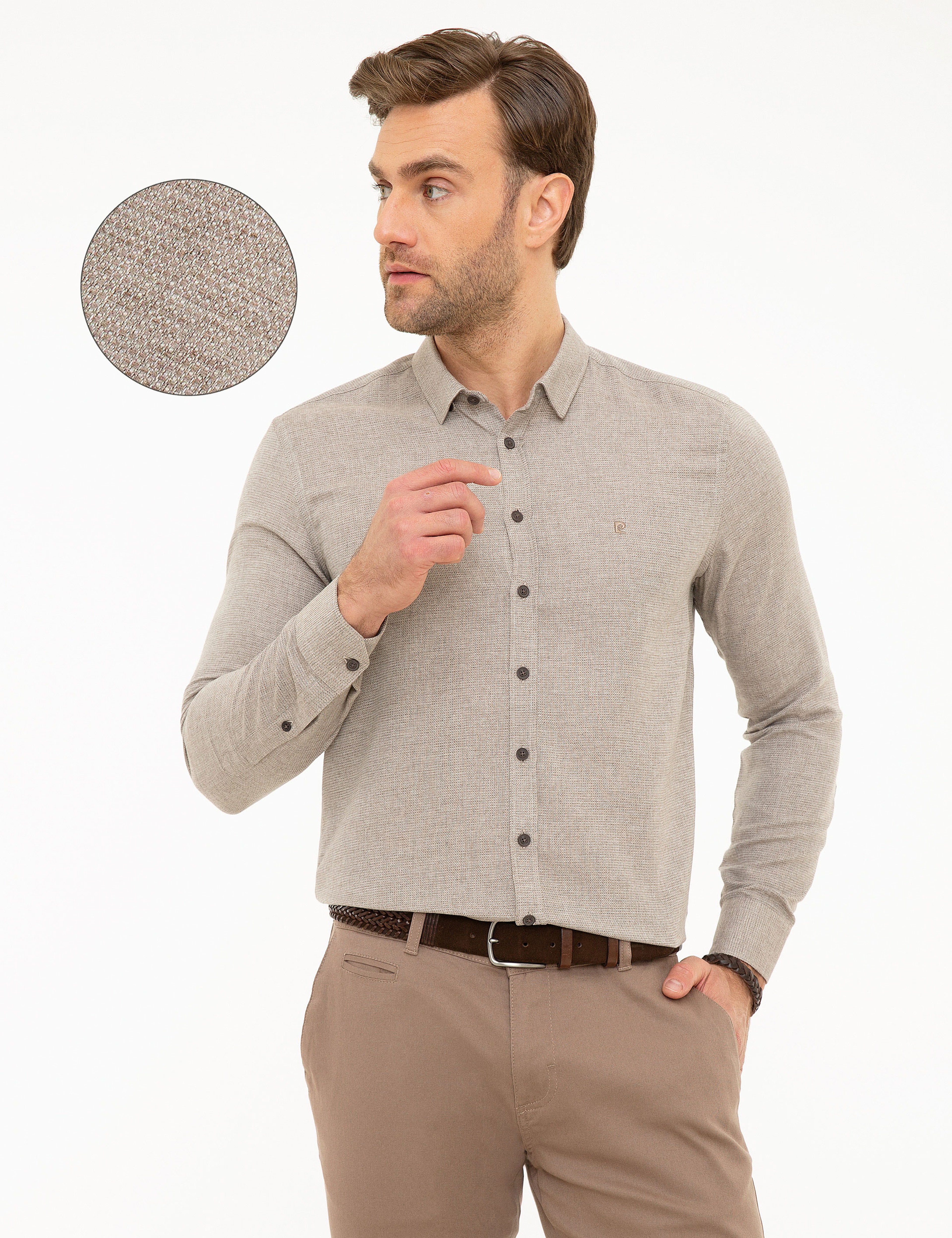Bej Slim Fit Gömlek - Image 1
