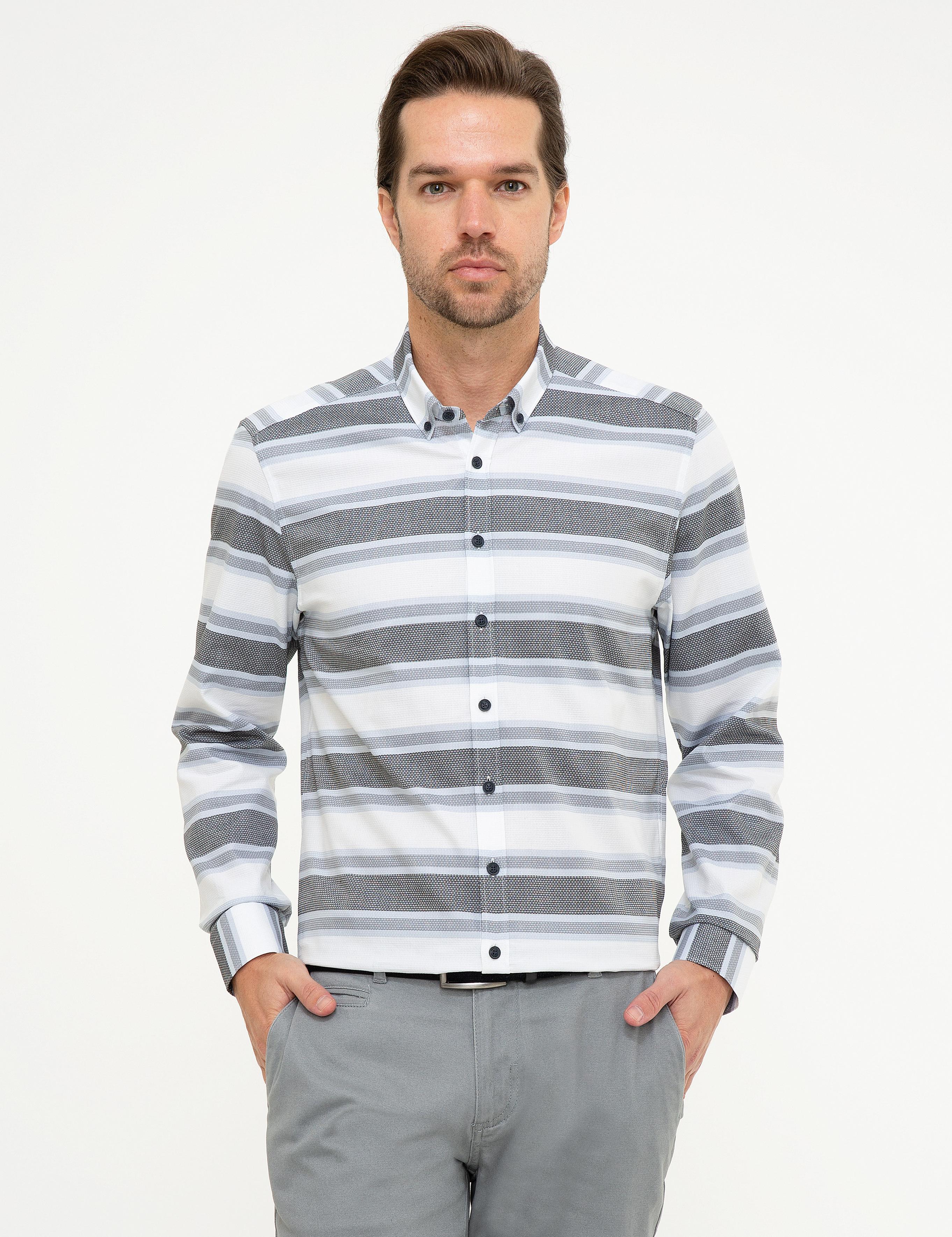 Lacivert Slim Fit Uzun Kollu Gömlek