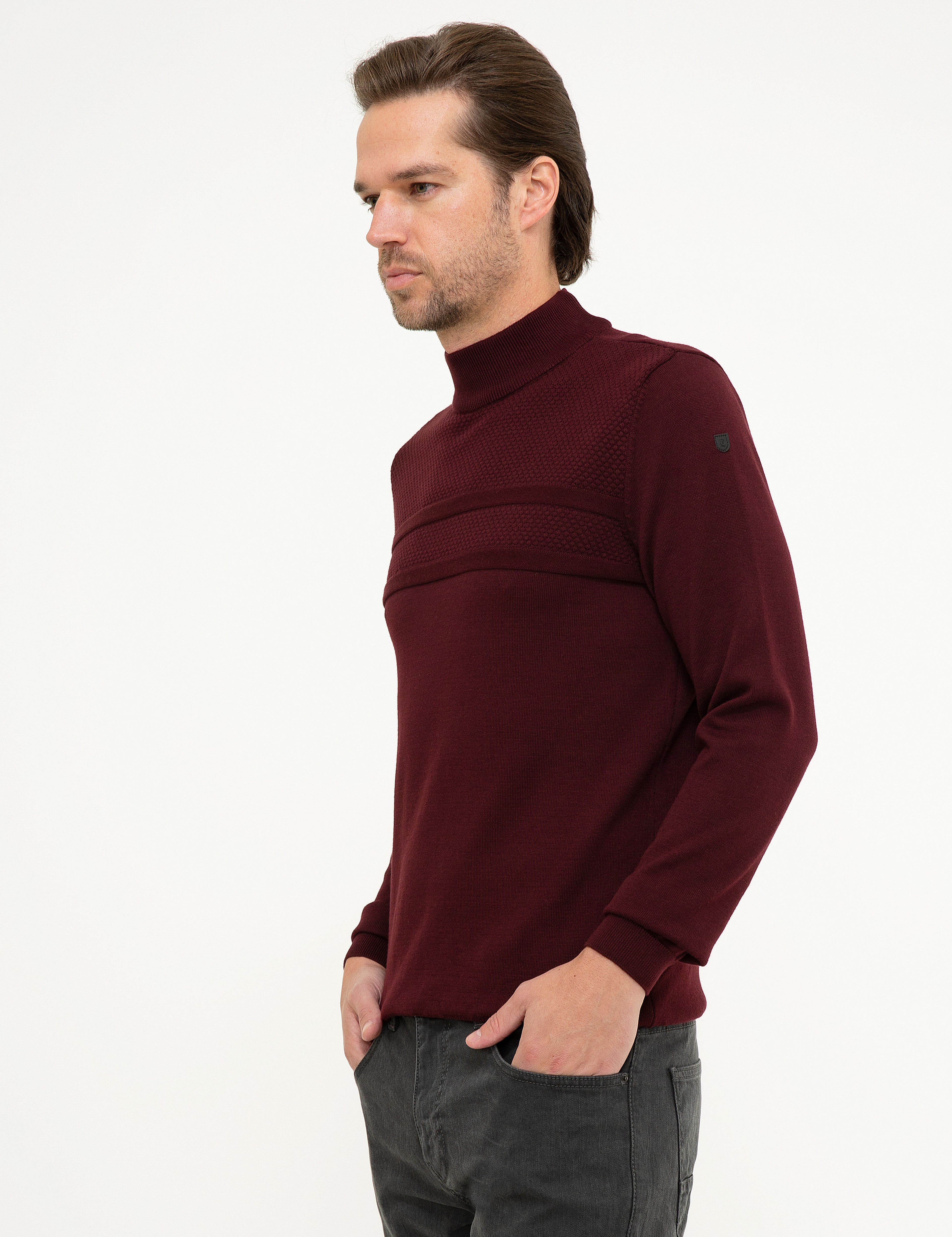 Bordo Slim Fit Triko Kazak - Image 3