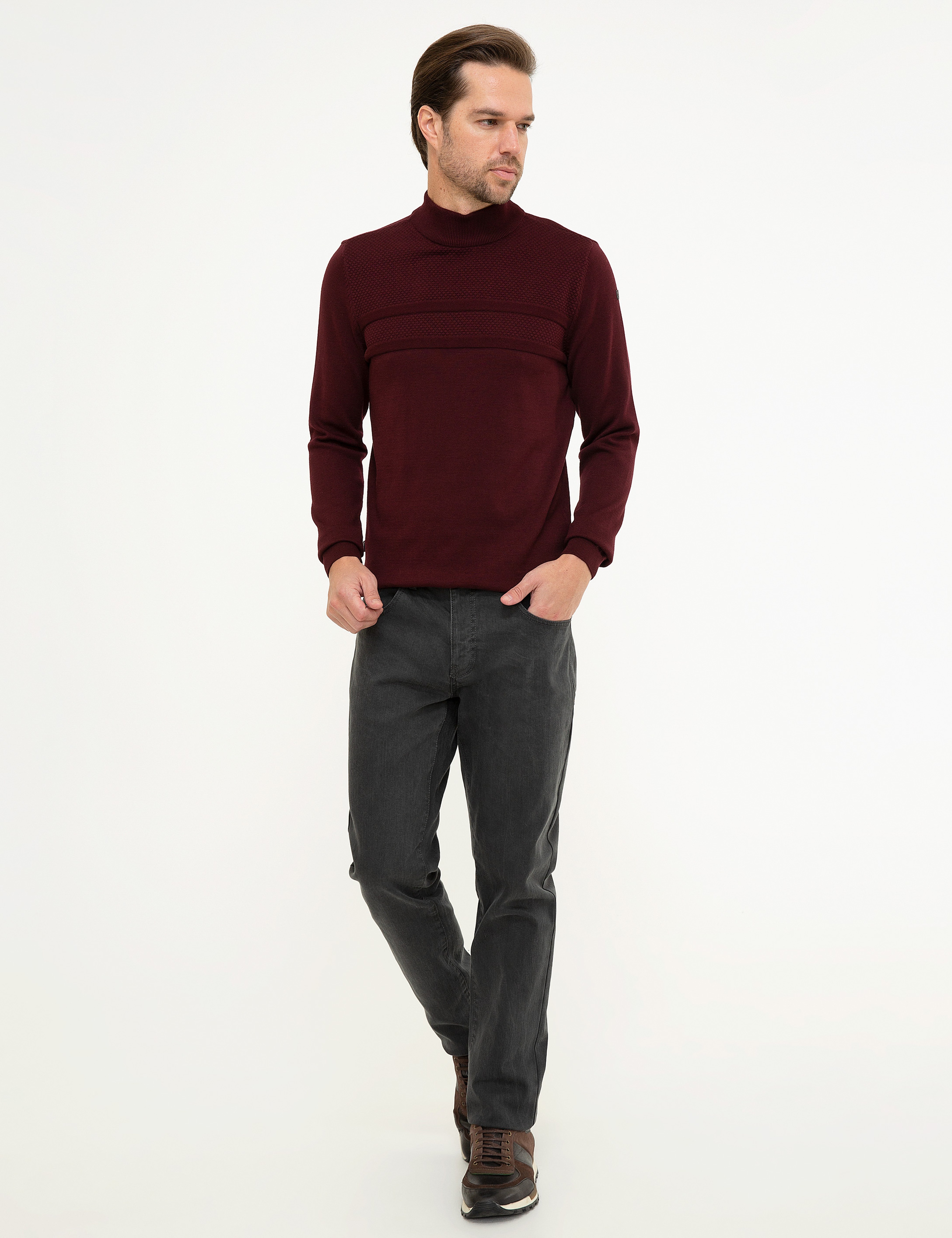 Bordo Slim Fit Triko Kazak - Image 5
