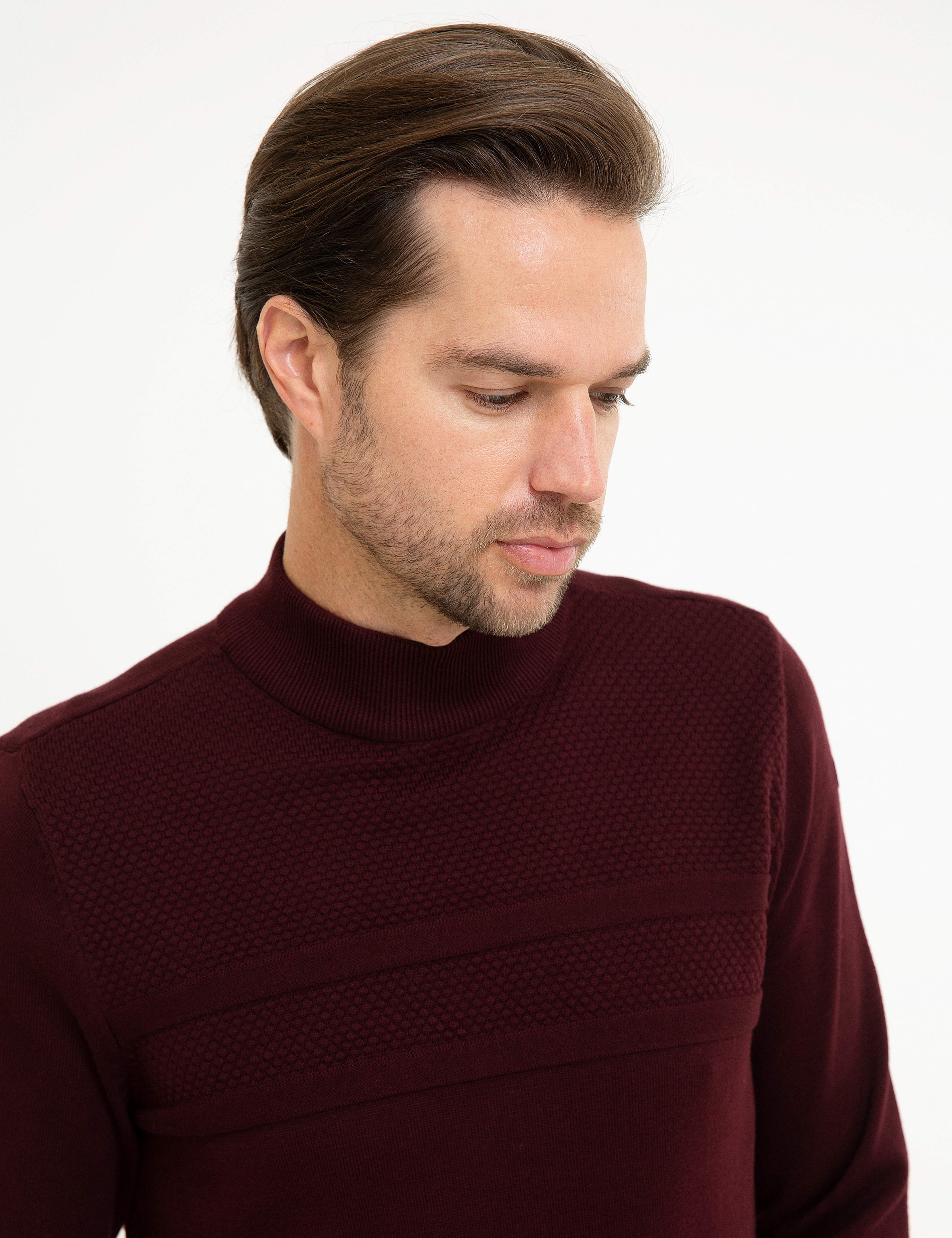 Bordo Slim Fit Triko Kazak - Image 1