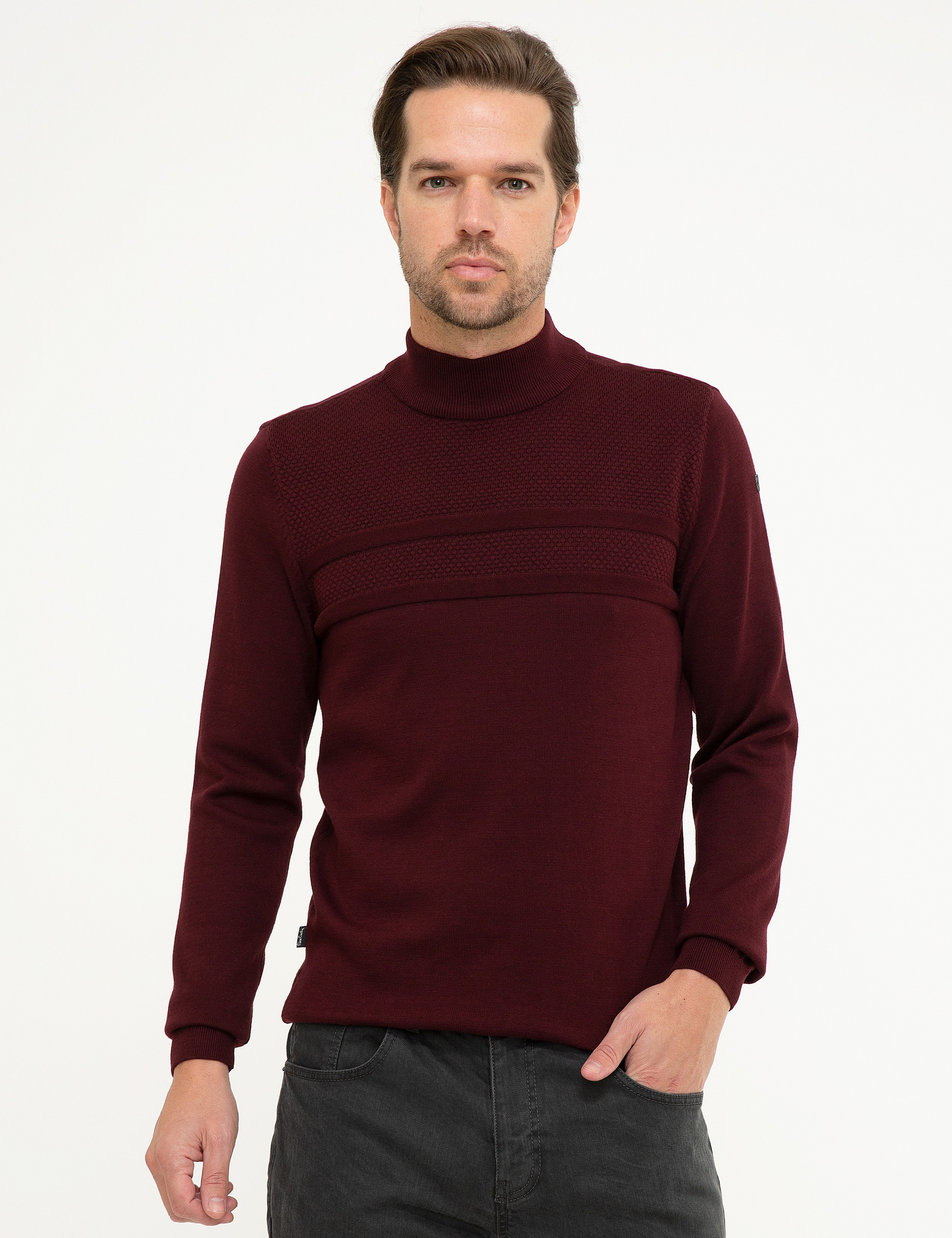 Bordo Slim Fit Triko Kazak - Image 2