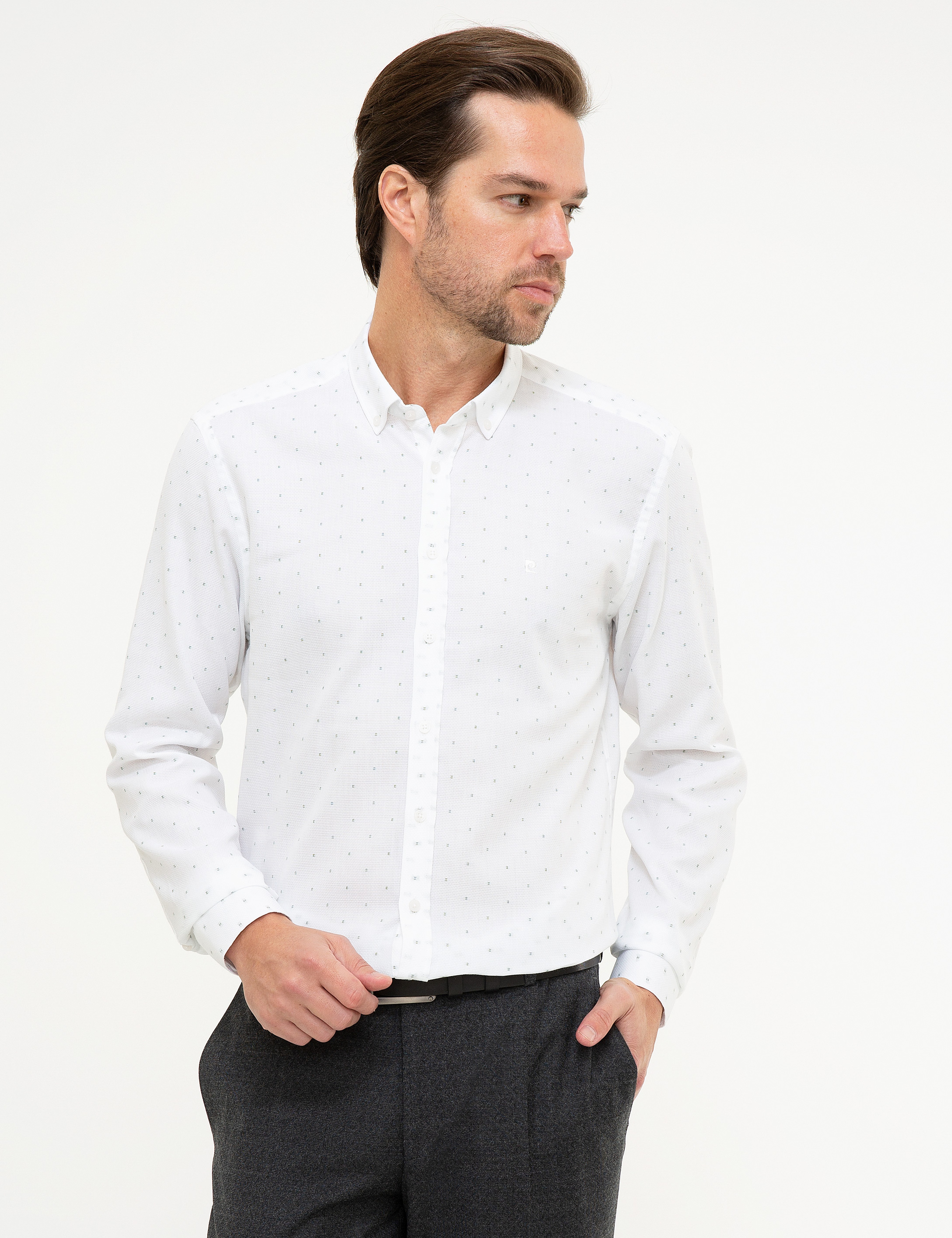 Haki Slim Fit Uzun Kollu Gömlek - Image 2