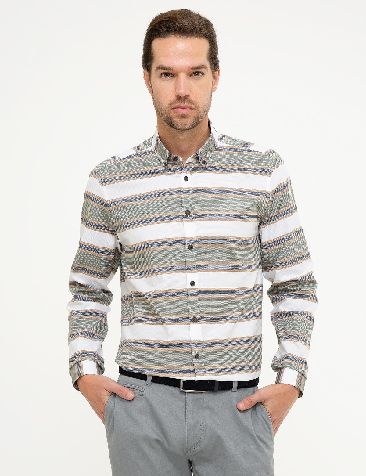 Yeşil Detaylı Slim Fit Gömlek