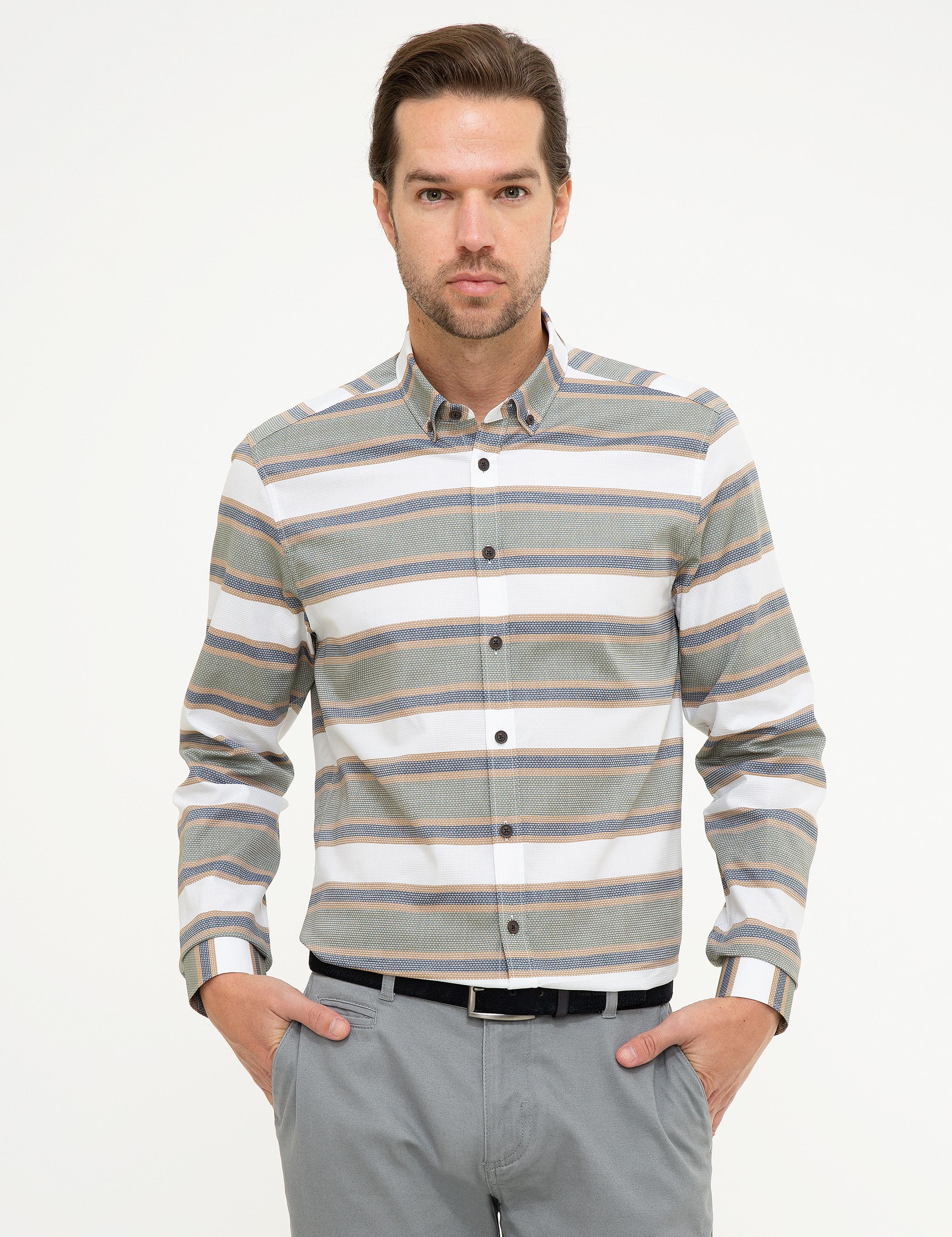 Yeşil Detaylı Slim Fit Gömlek