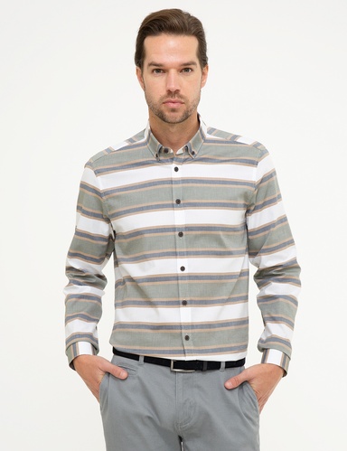 Yeşil Detaylı Slim Fit Gömlek