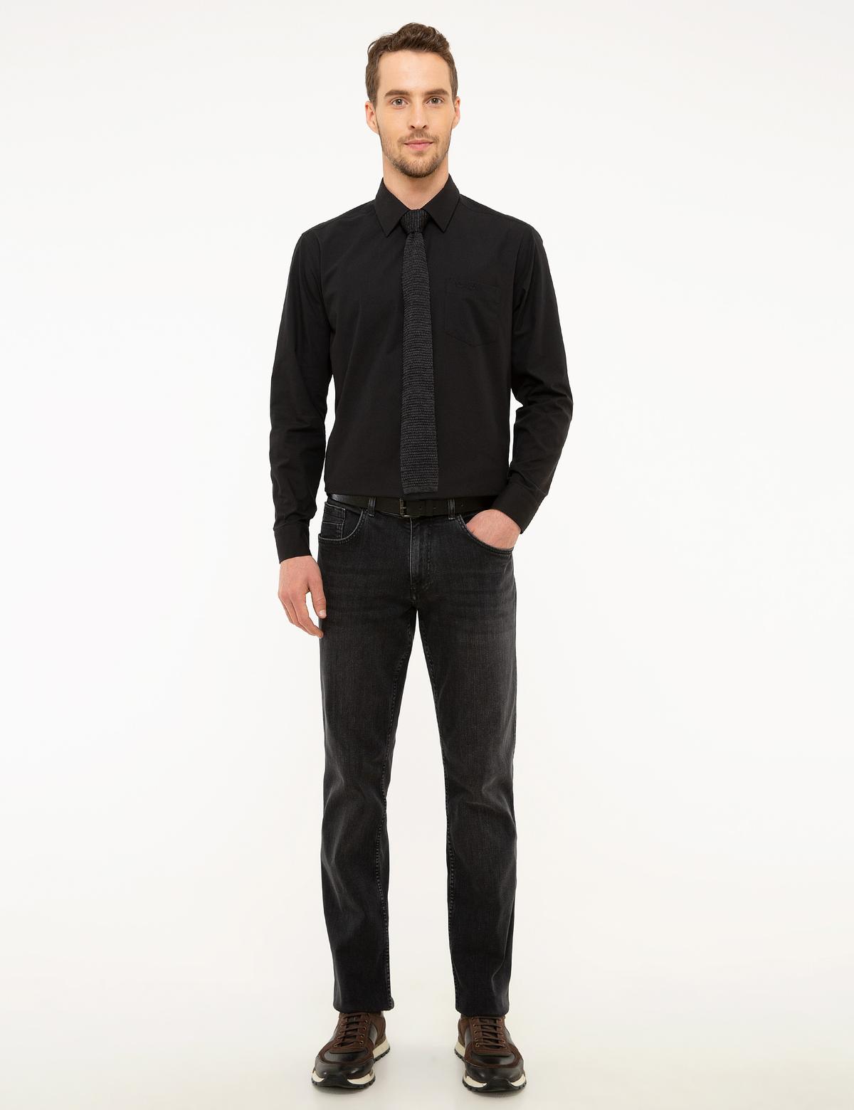 Siyah Regular Fit Uzun Kollu Basic Gömlek - 50207625010